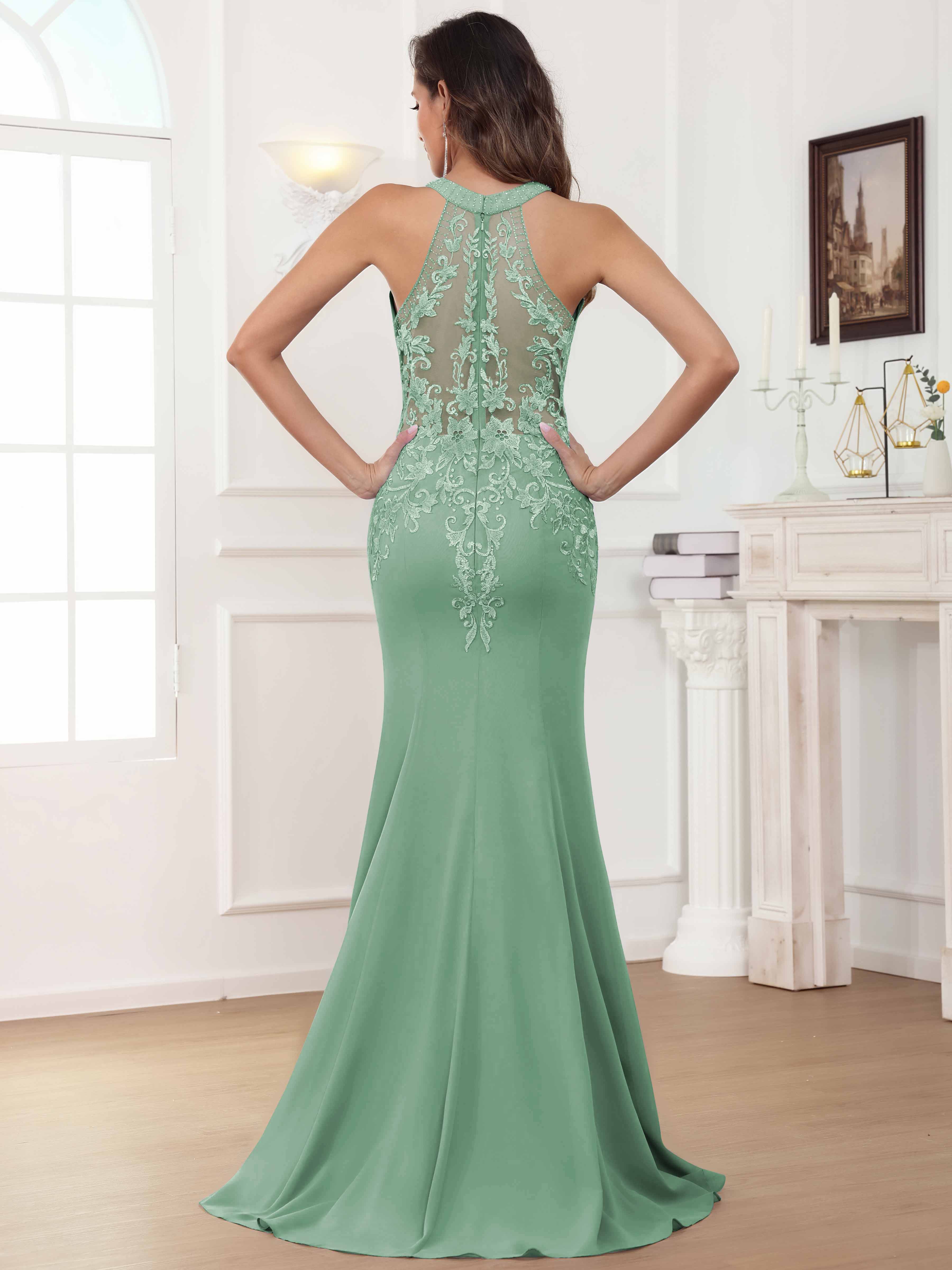 ROVDESY Halter Mermaid Lace Mother Of The Bride Dress With Jacket