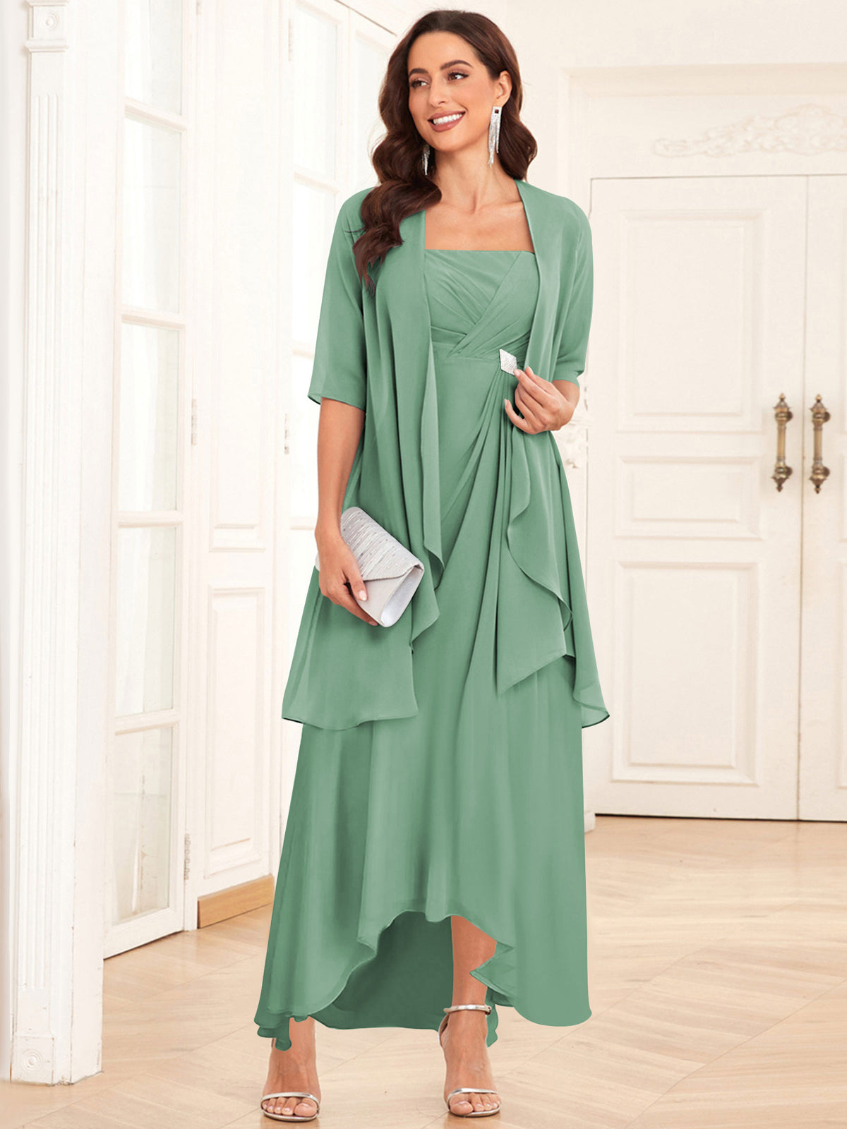 2 Pieces Chiffon A Line Mother of the Bride Dress with Jacket