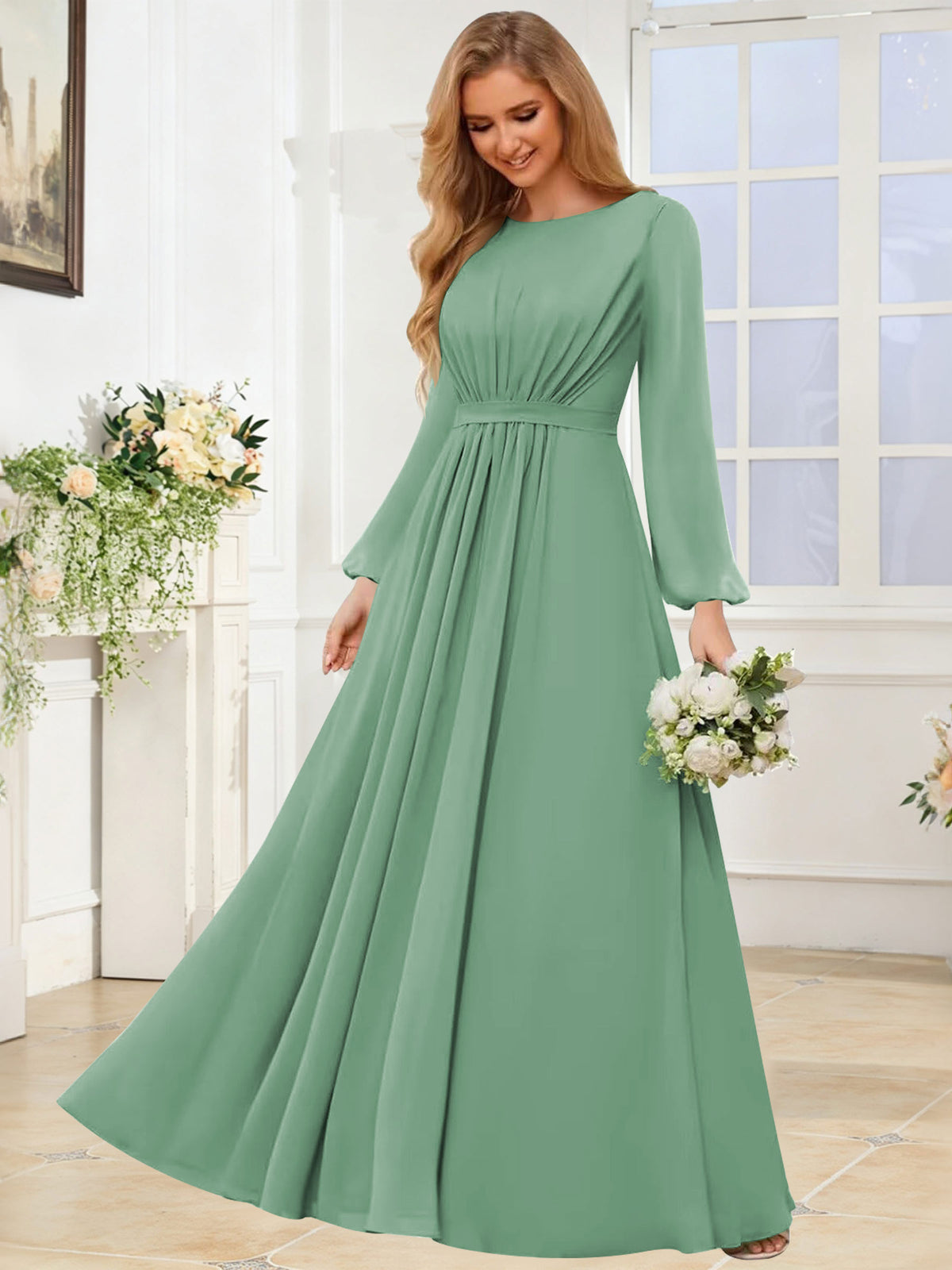A-Line Chiffon Long Sleeve Bridesmaid Dress