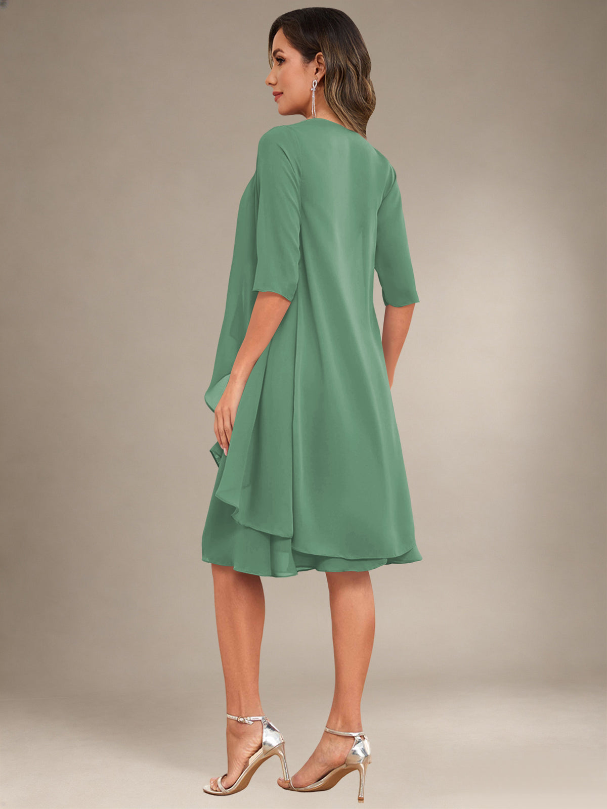 2 Pieces Half Sleeve Chiffon Knee Length Mother Of The Bride Dresses with Jacket