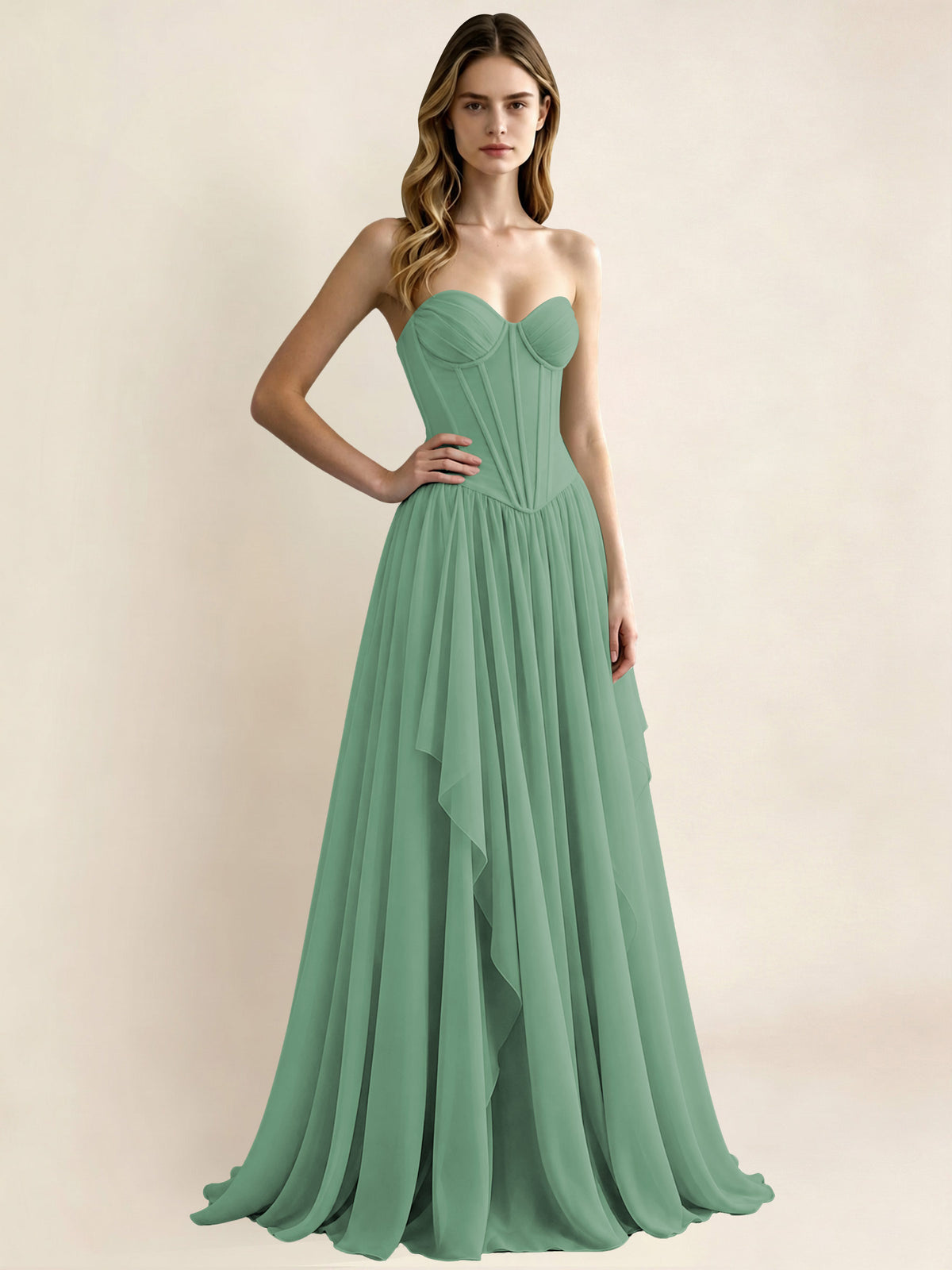 Sweetheart Chiffon Pleated A Line Bridesmaid Formal Dress