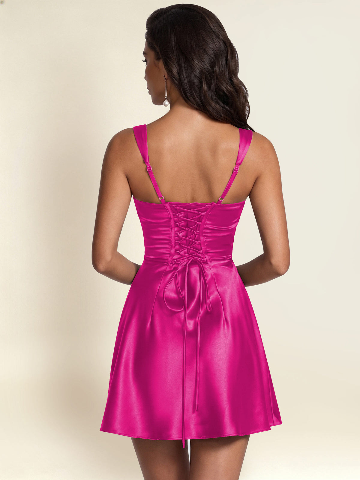 ROVDESY Square Neck Pleated Satin Homecoming Mini Dress