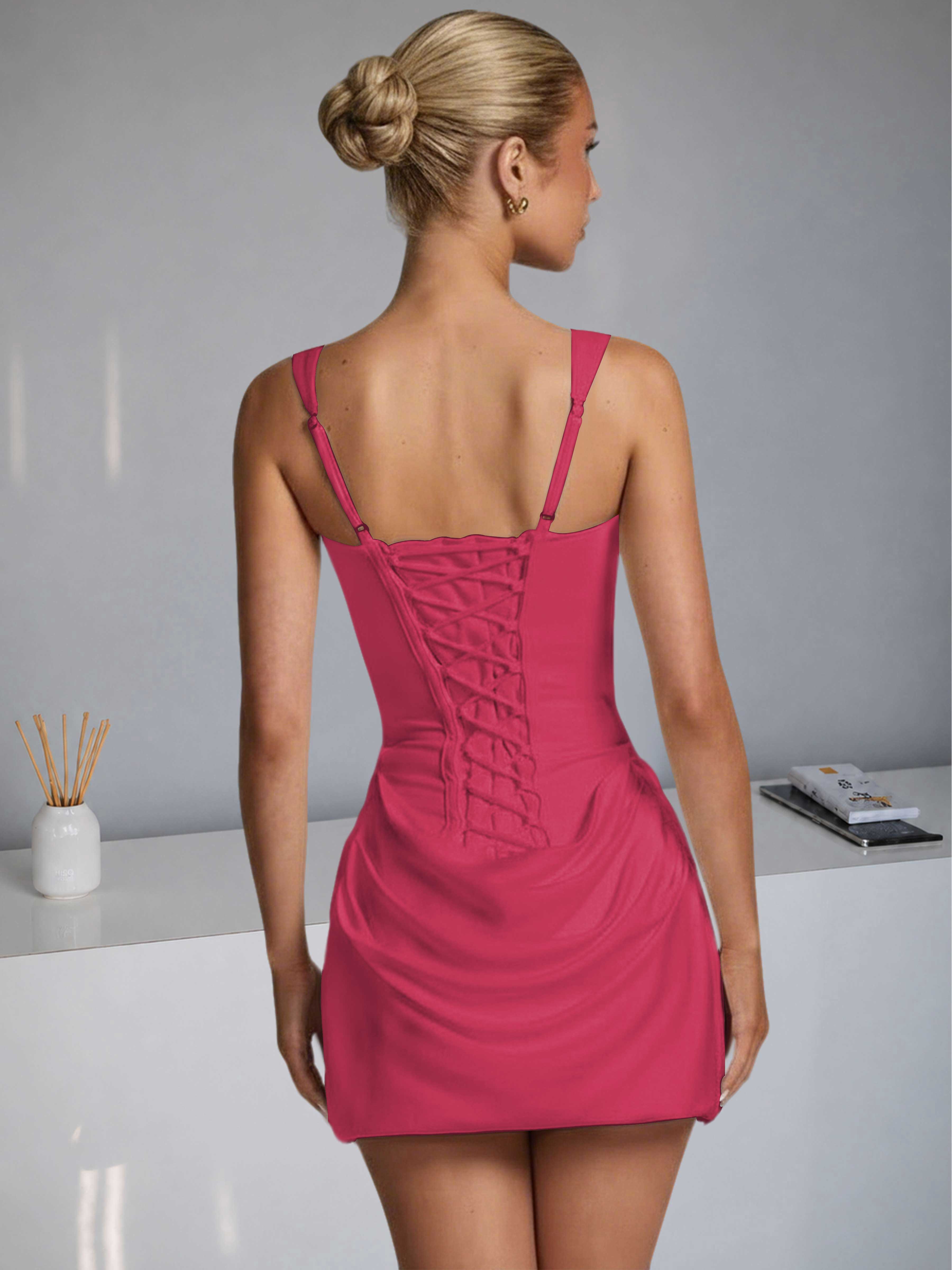 ROVDESY Square Neck Ruched Satin Homecoming Mini Dress