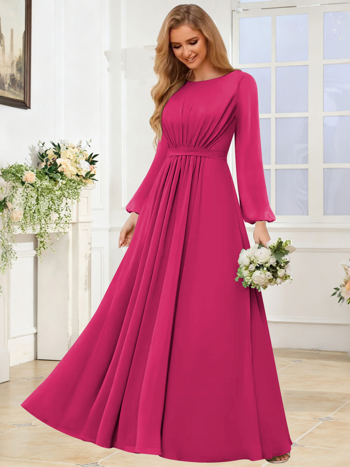 A-Line Chiffon Long Sleeve Bridesmaid Dress