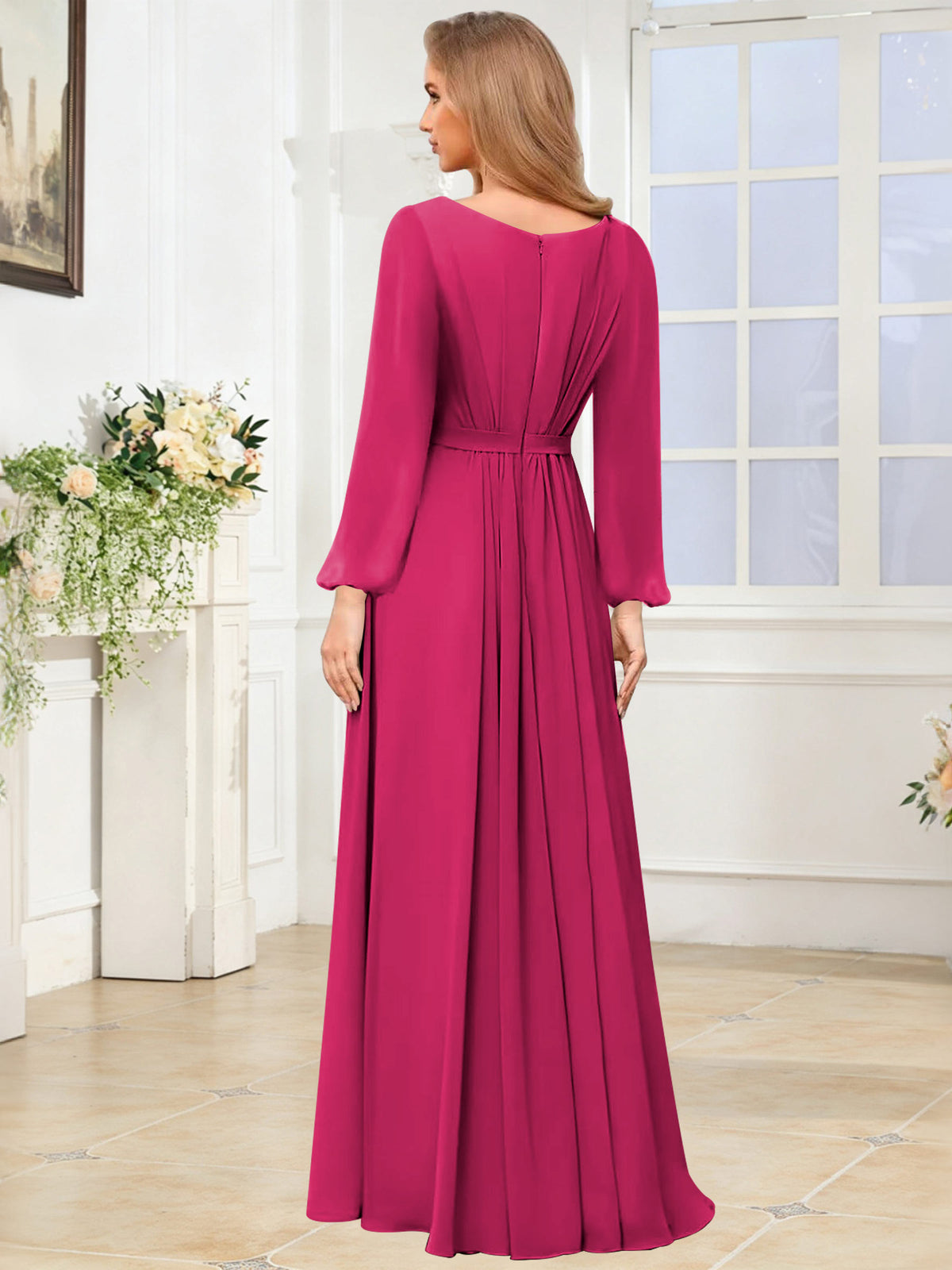 A-Line Chiffon Long Sleeve Bridesmaid Dress