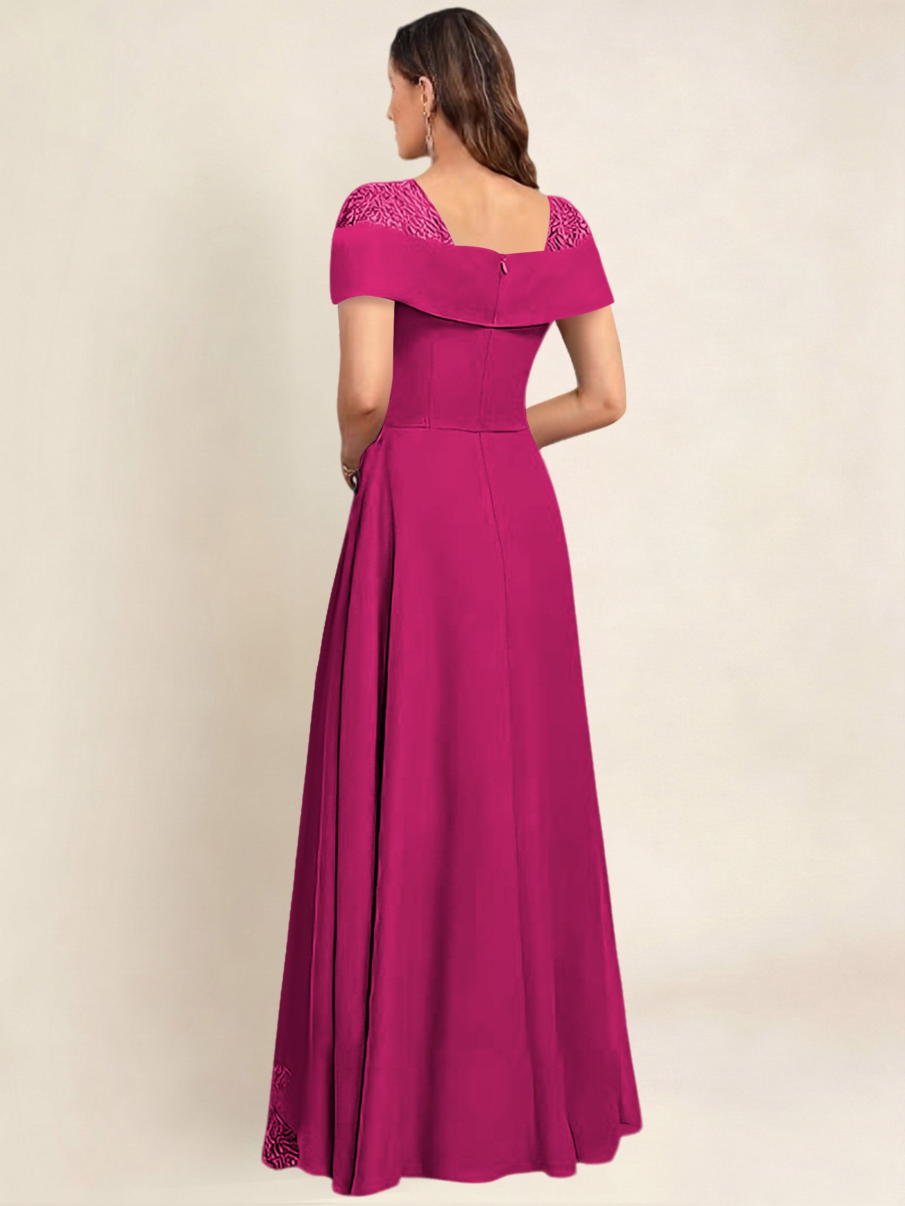 ROVDESY A-Line Off The Shoulder Lace Chiffon Long Mother of the Bride Dress Formal Gown