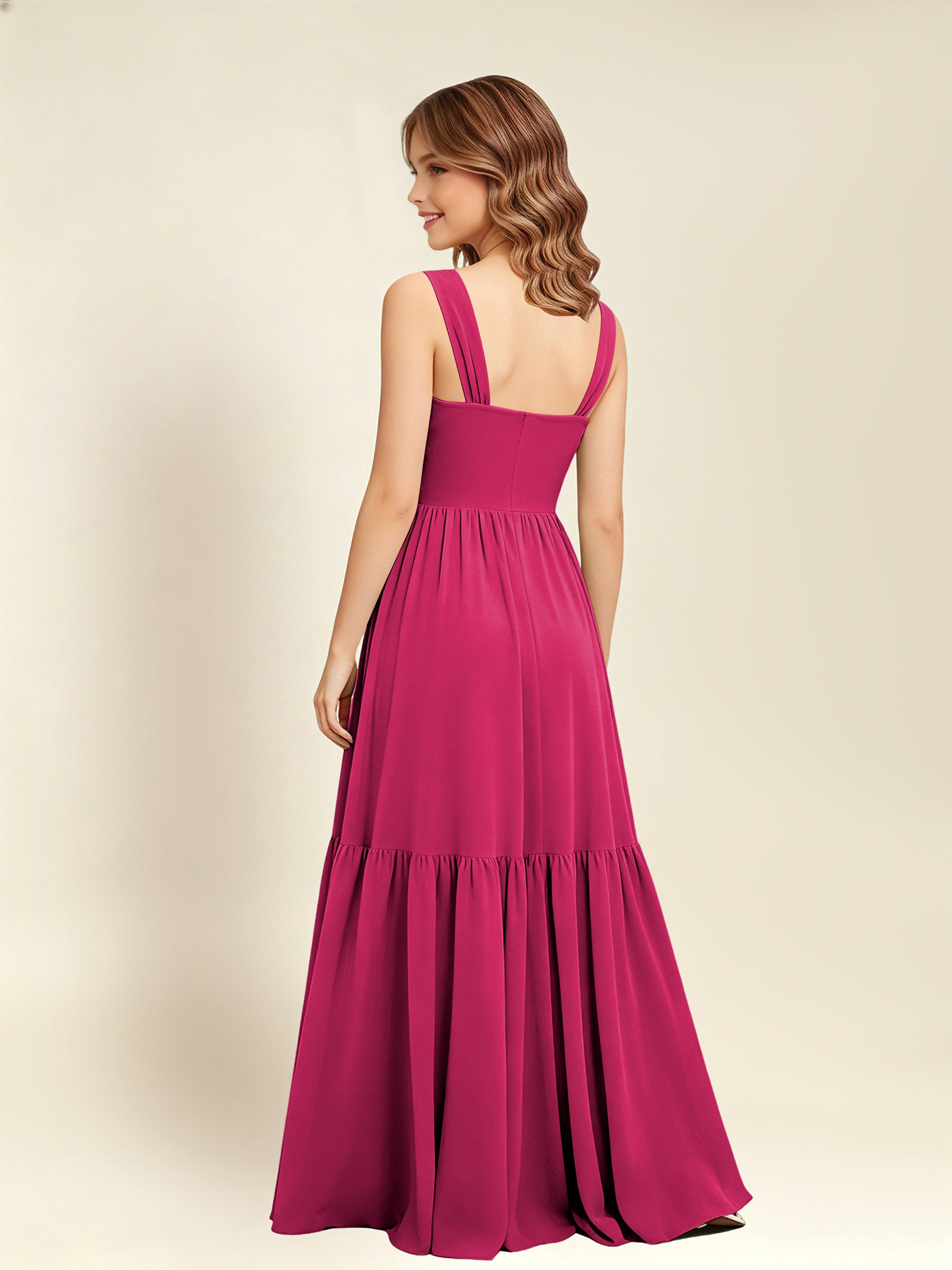 ROVDESY A-Line Square Neck Chiffon  Junior Bridesmaid Dress