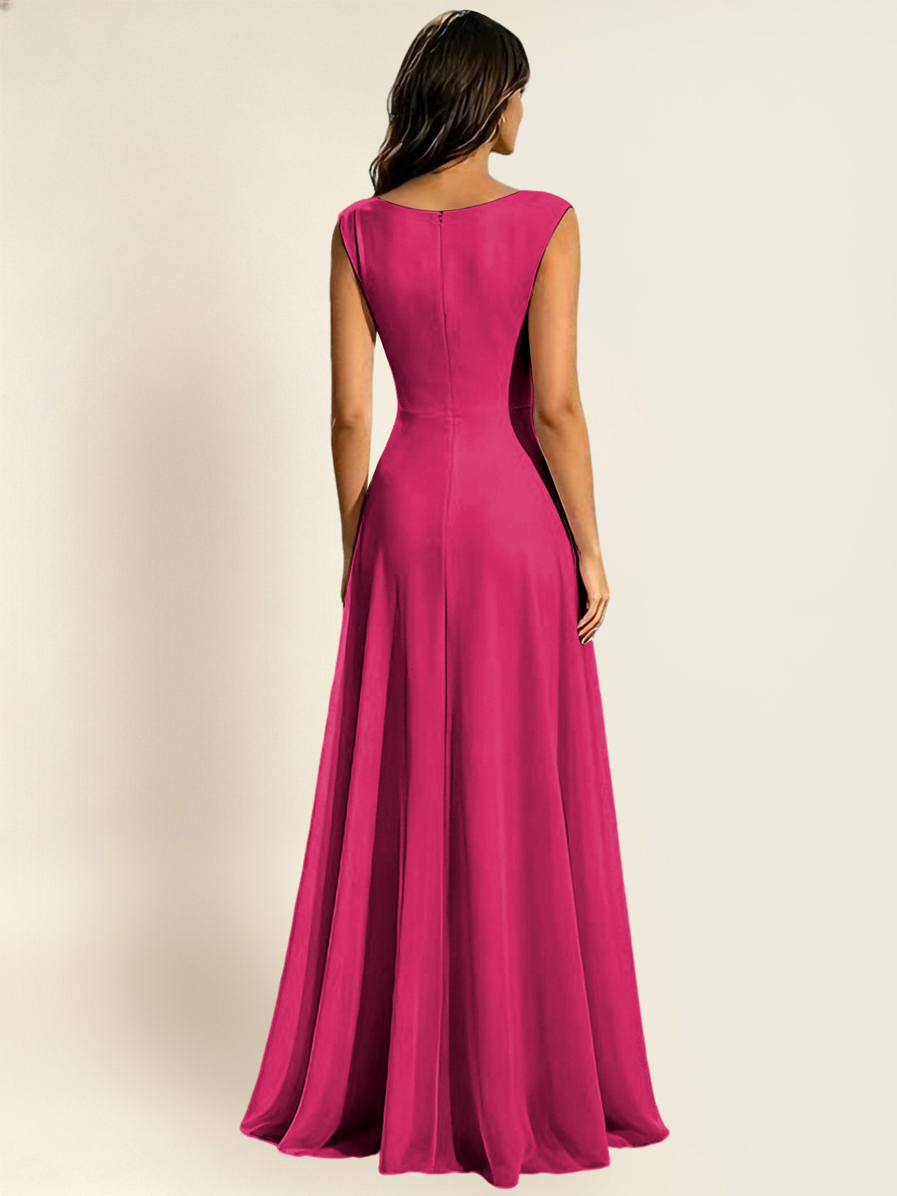 ROVDESY A-Line Chiffon Long Bridesmaid Dress With Sleeveless