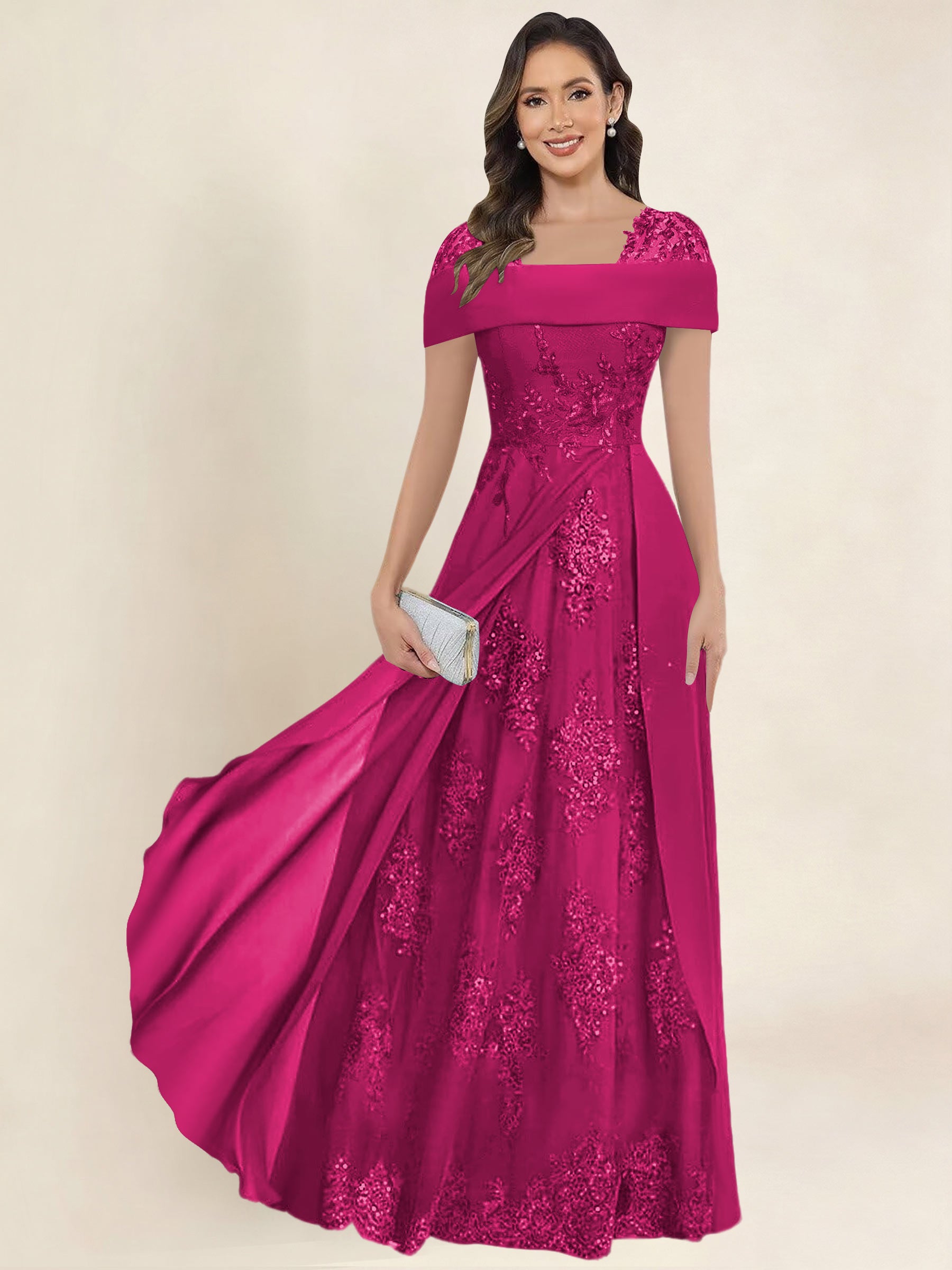 ROVDESY A-Line Off The Shoulder Lace Chiffon Long Mother of the Bride Dress Formal Gown