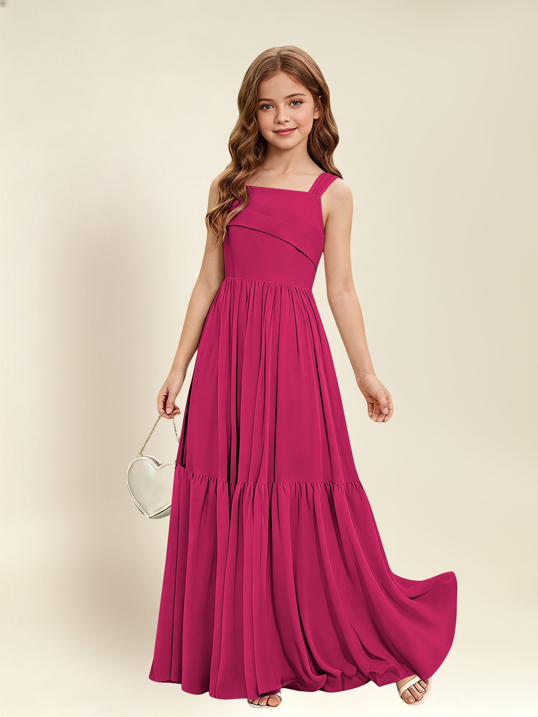 ROVDESY A-Line Square Neck Chiffon  Junior Bridesmaid Dress