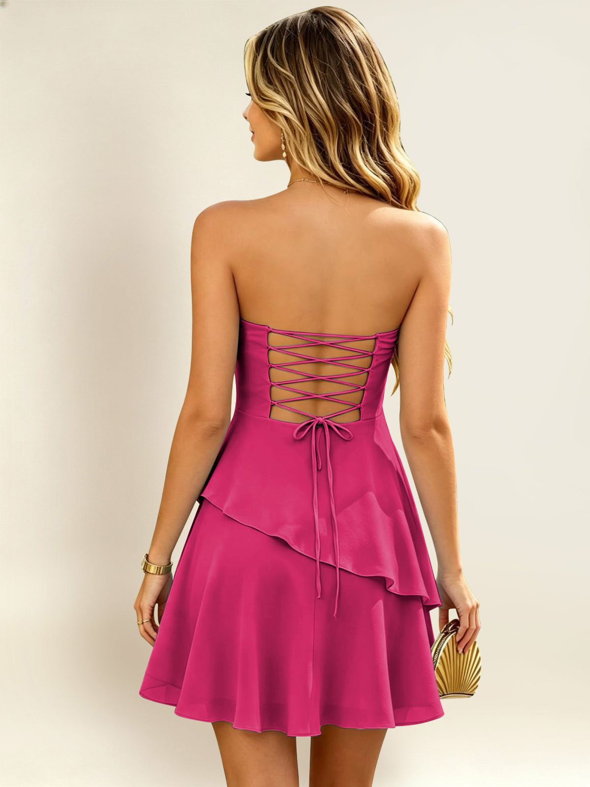 Strapless A-Line Ruffled Chiffon Homecoming Mini Dress