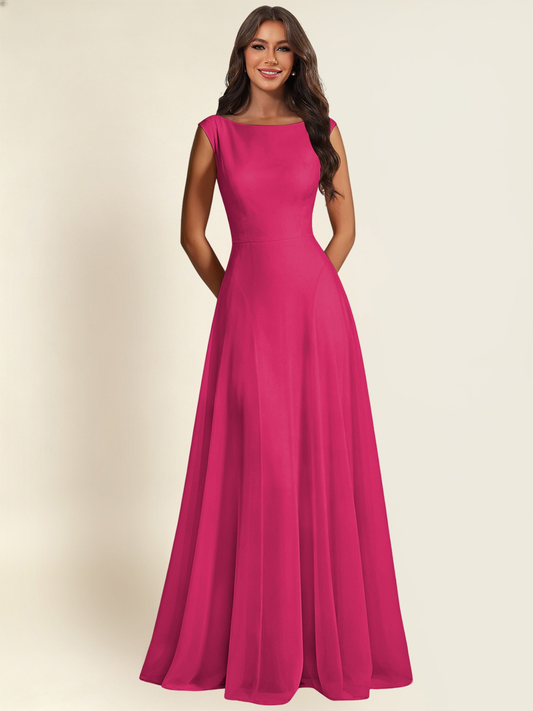 ROVDESY A-Line Chiffon Long Bridesmaid Dress With Sleeveless