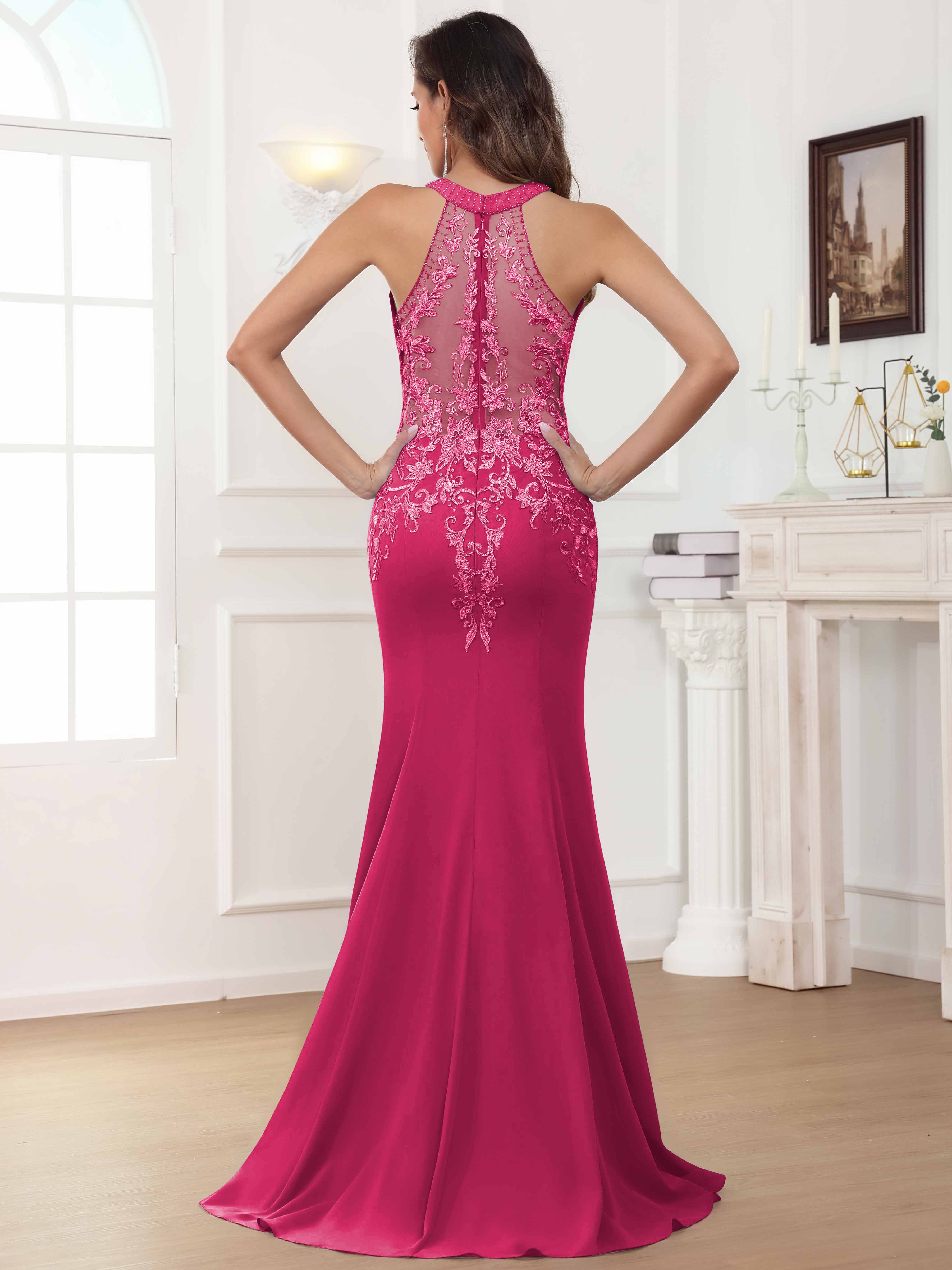 ROVDESY Halter Mermaid Lace Mother Of The Bride Dress With Jacket