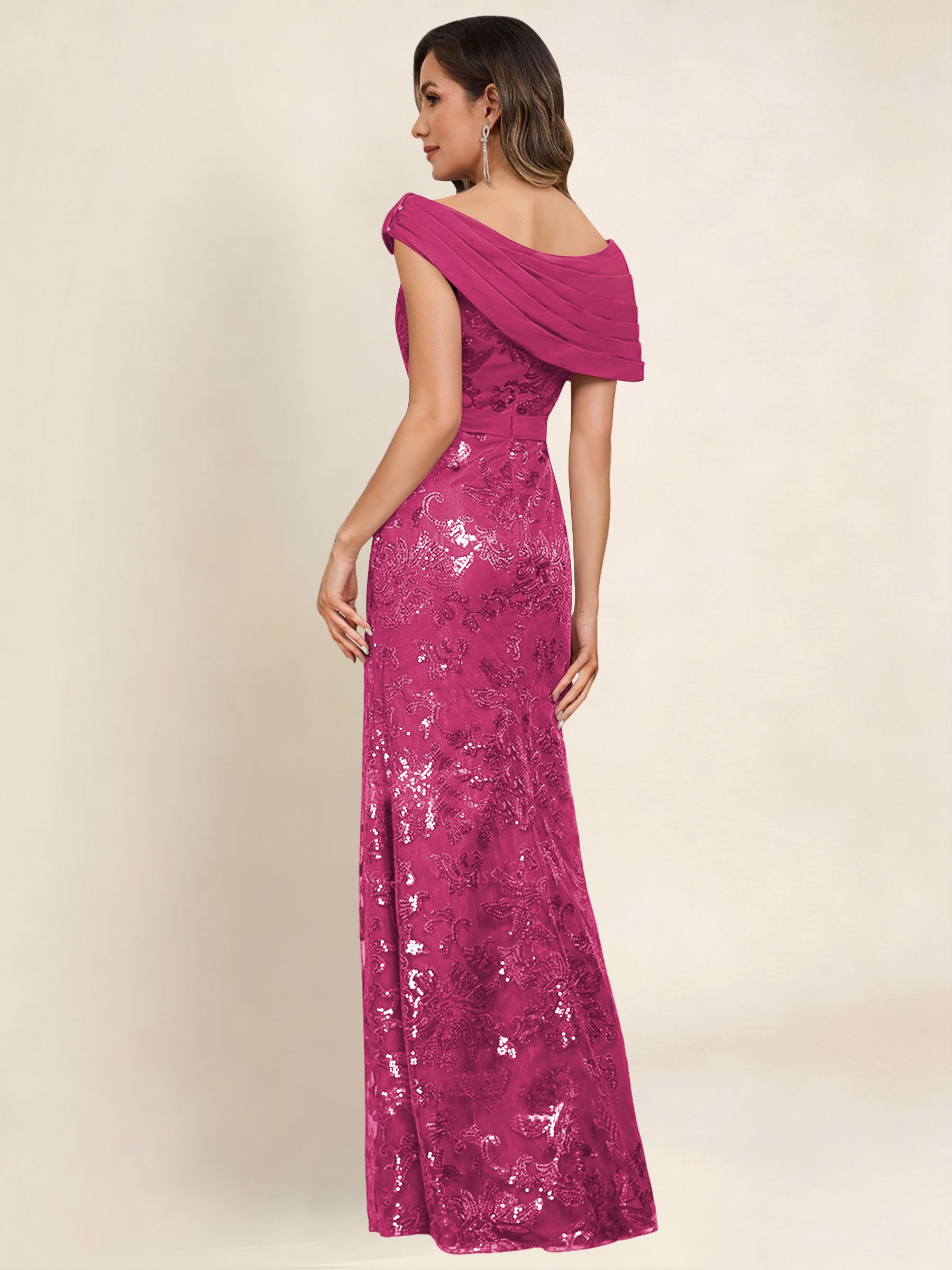 ROVDESY Off the Shoulder Sequin Mermaid Long Mother Of The Bride Dress Formal Gown