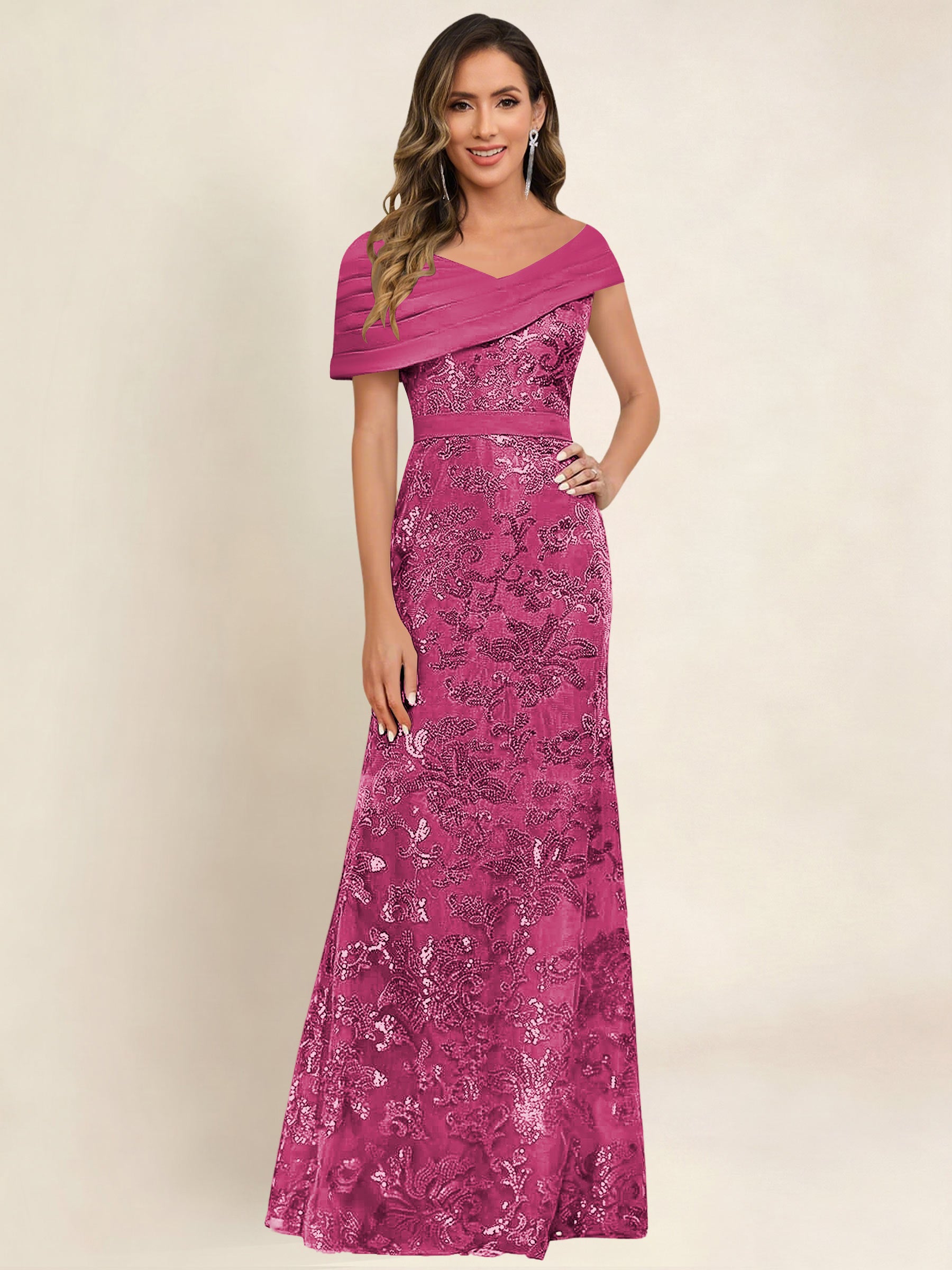 ROVDESY Off the Shoulder Sequin Mermaid Long Mother Of The Bride Dress Formal Gown