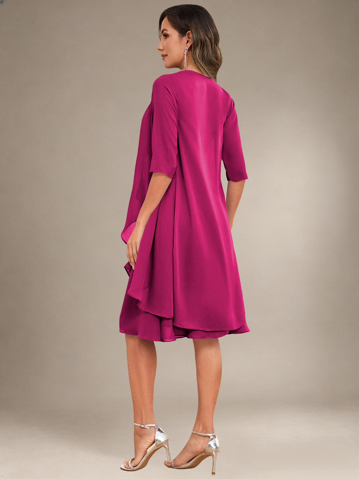 2 Pieces Half Sleeve Chiffon Knee Length Mother Of The Bride Dresses with Jacket