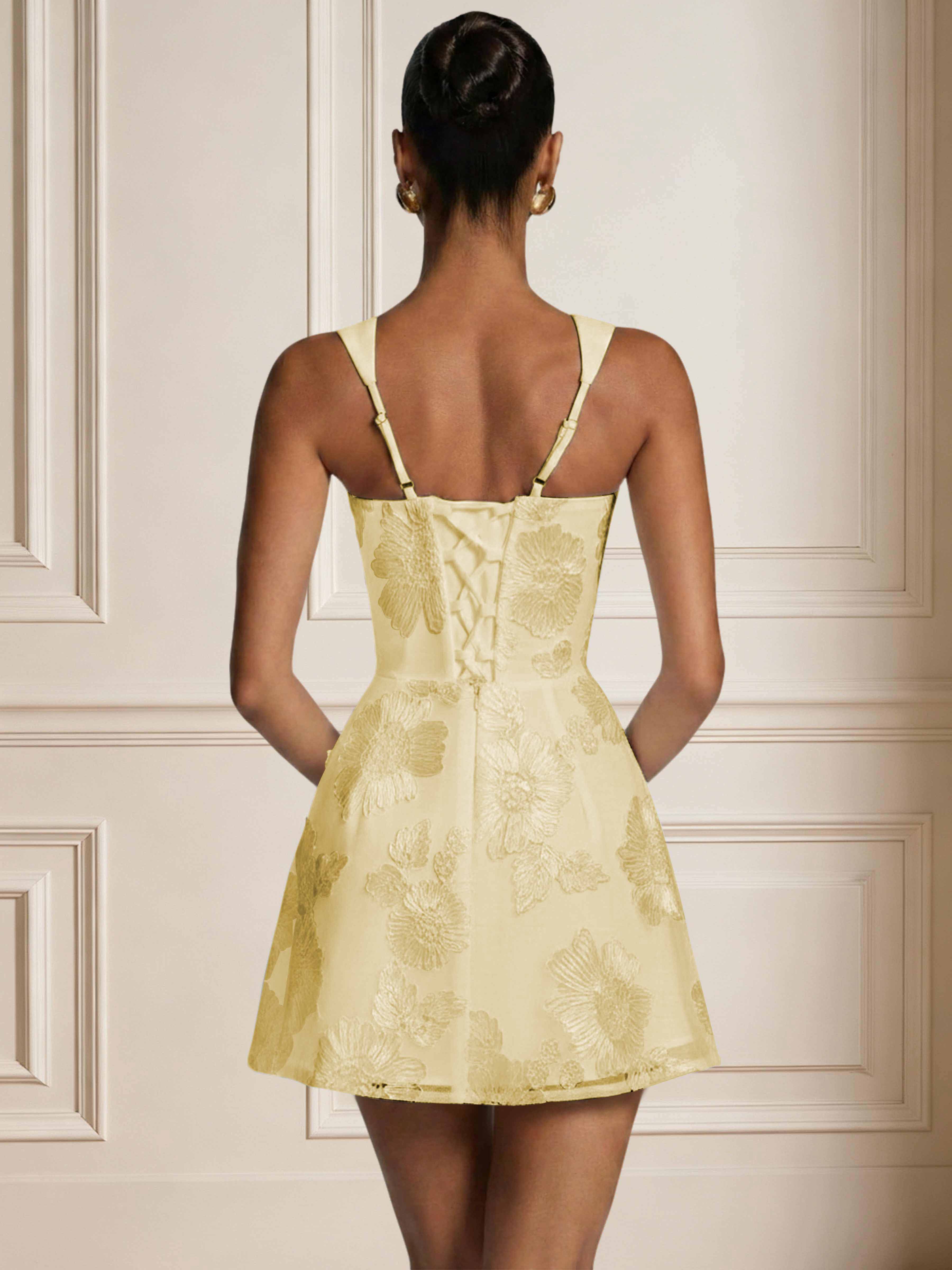 ROVDESY A-Line Sweetheart Floral Embroidery Homecoming Mini Dress