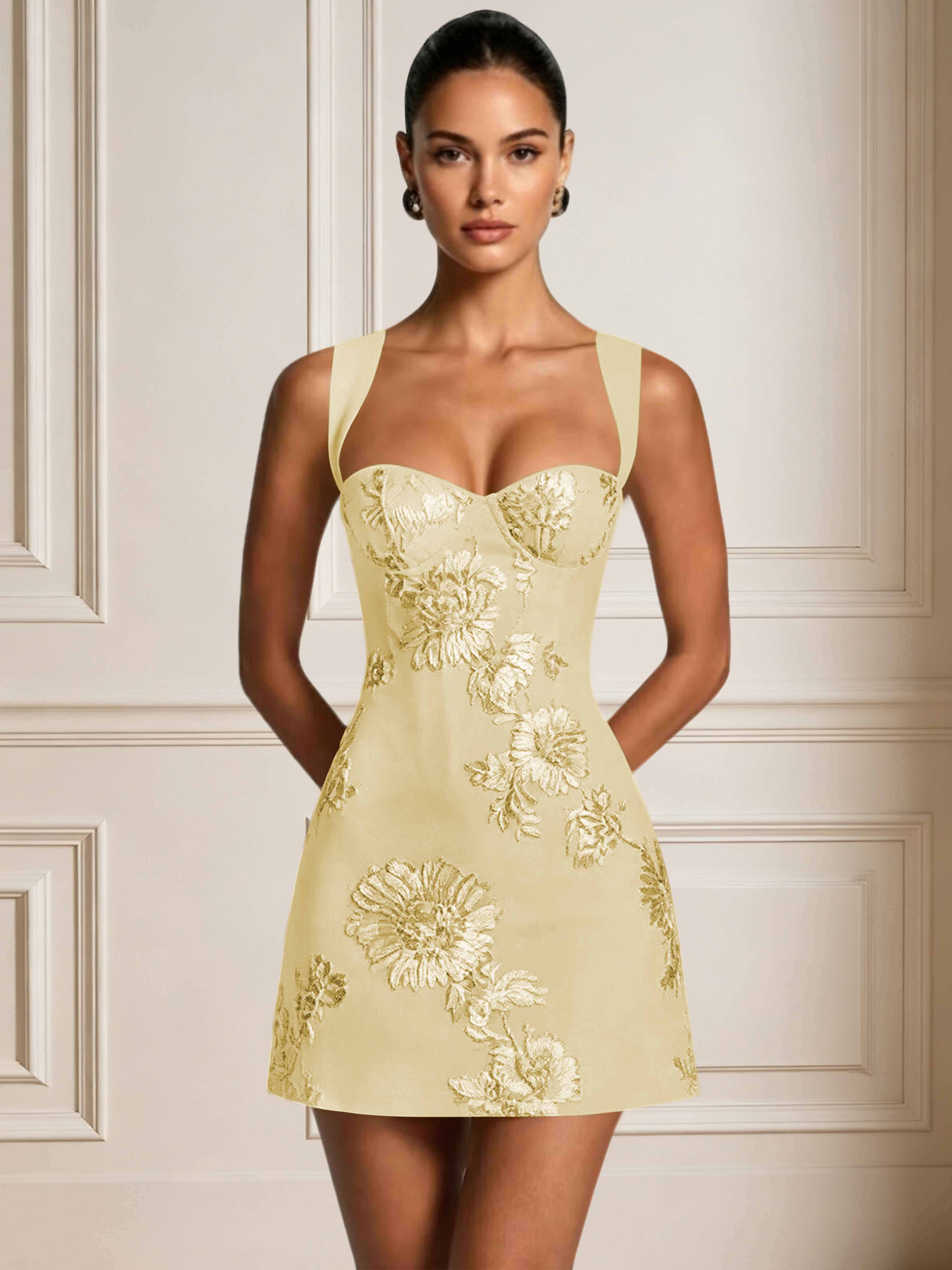 ROVDESY A-Line Sweetheart Floral Embroidery Homecoming Mini Dress