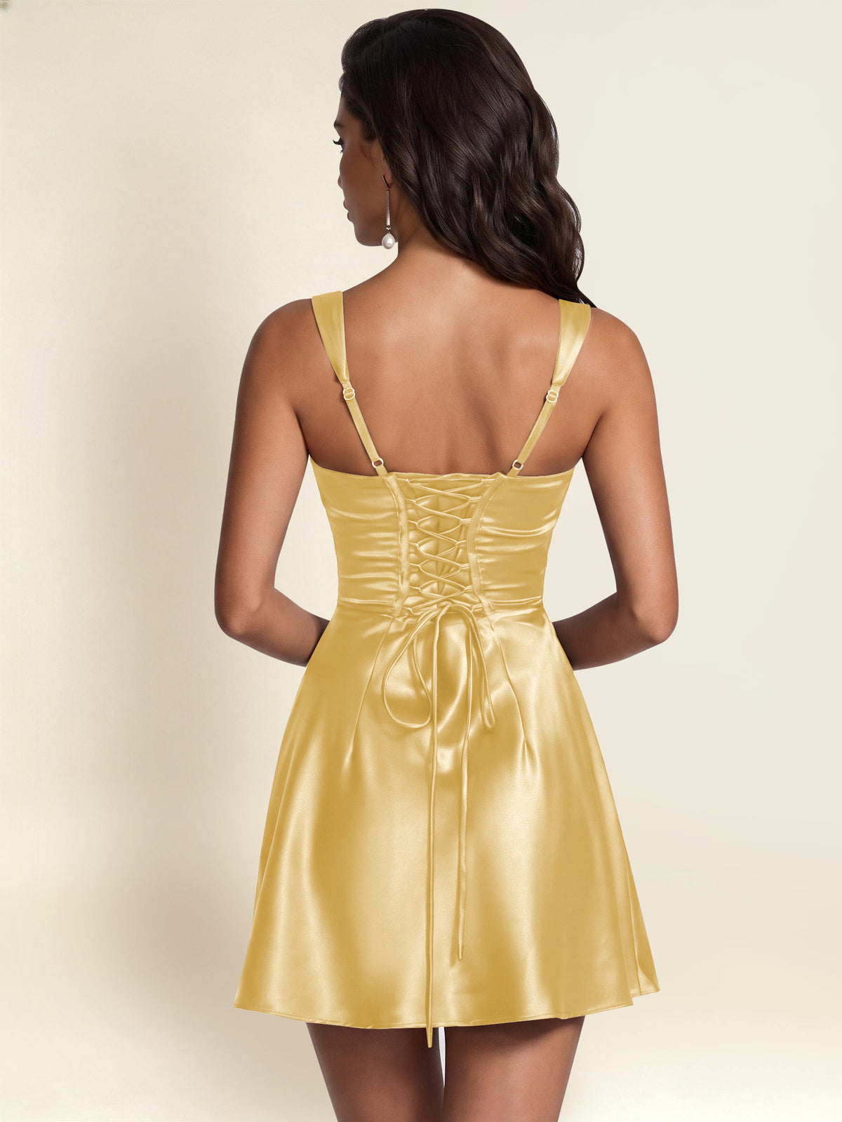 ROVDESY Square Neck Pleated Satin Homecoming Mini Dress