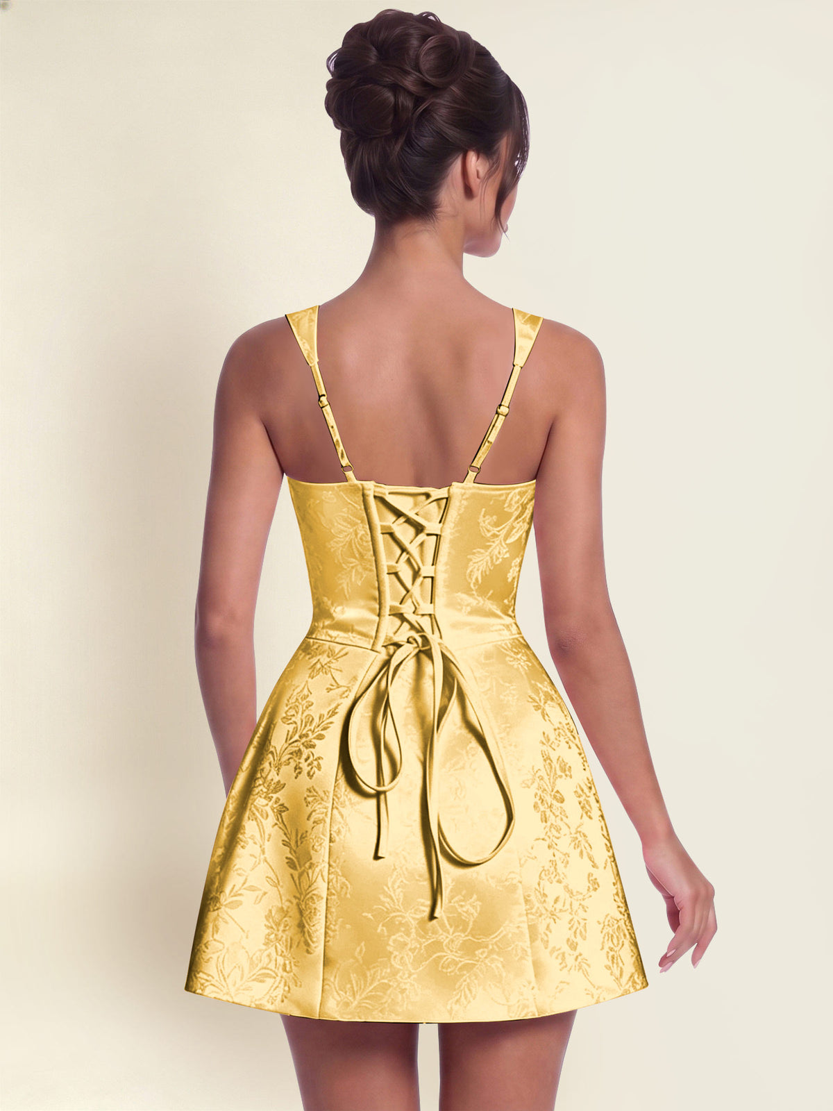 ROVDESY A-Line Square Neck Jacquard Satin Homecoming Mini Dress