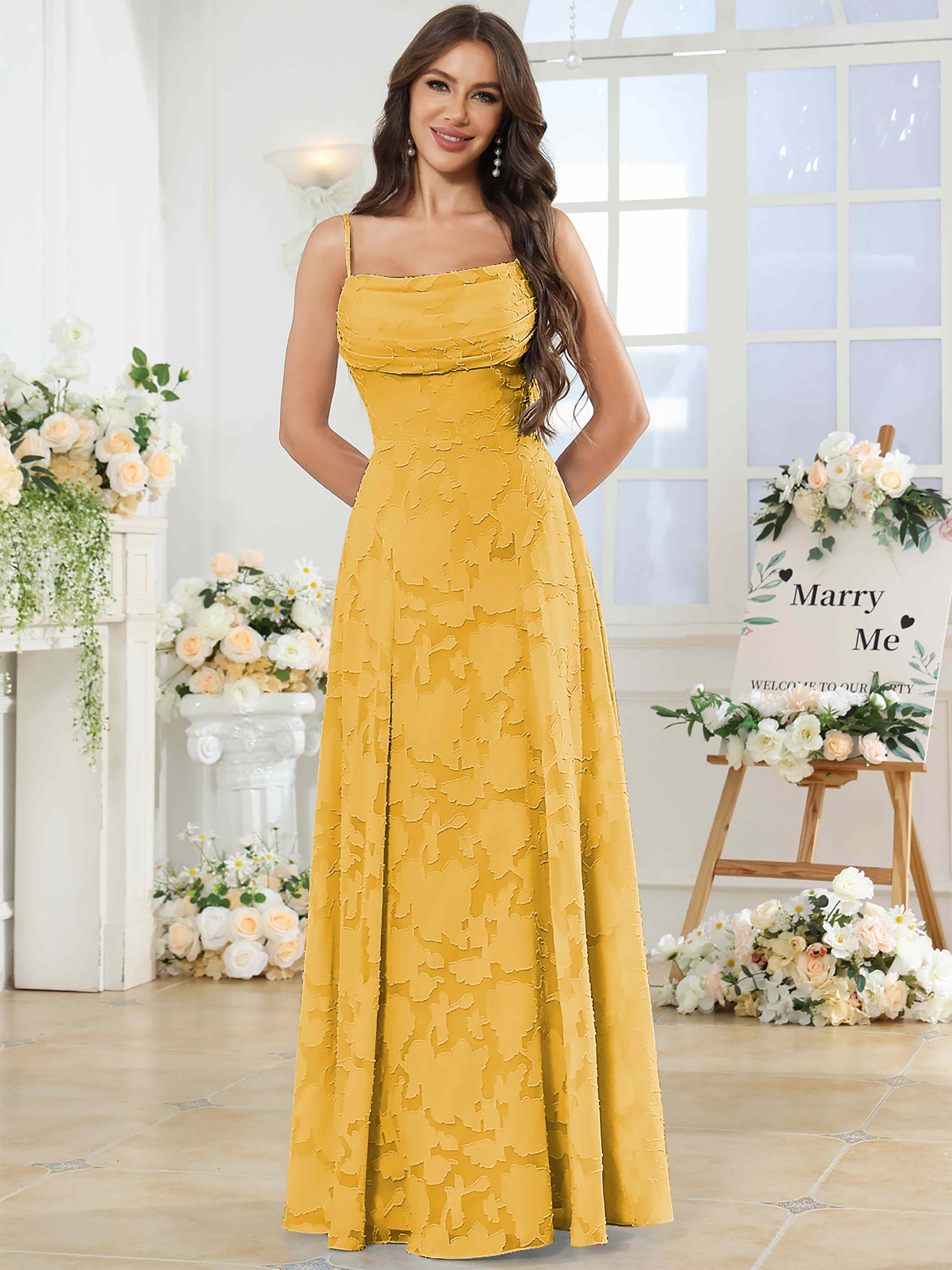ROVDESY Cowl Chiffon Jacquard Bridesmaid/Prom Dress