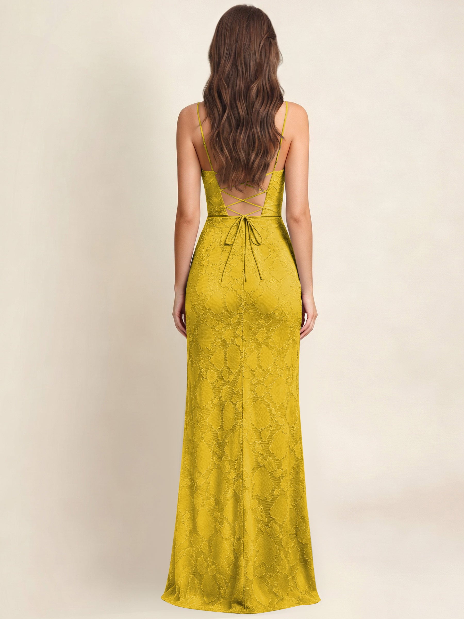 ROVDESY  Cowl Neck Ruffle Mermaid Chiffon Jacquard Bridesmaid/Prom Dress With Slit