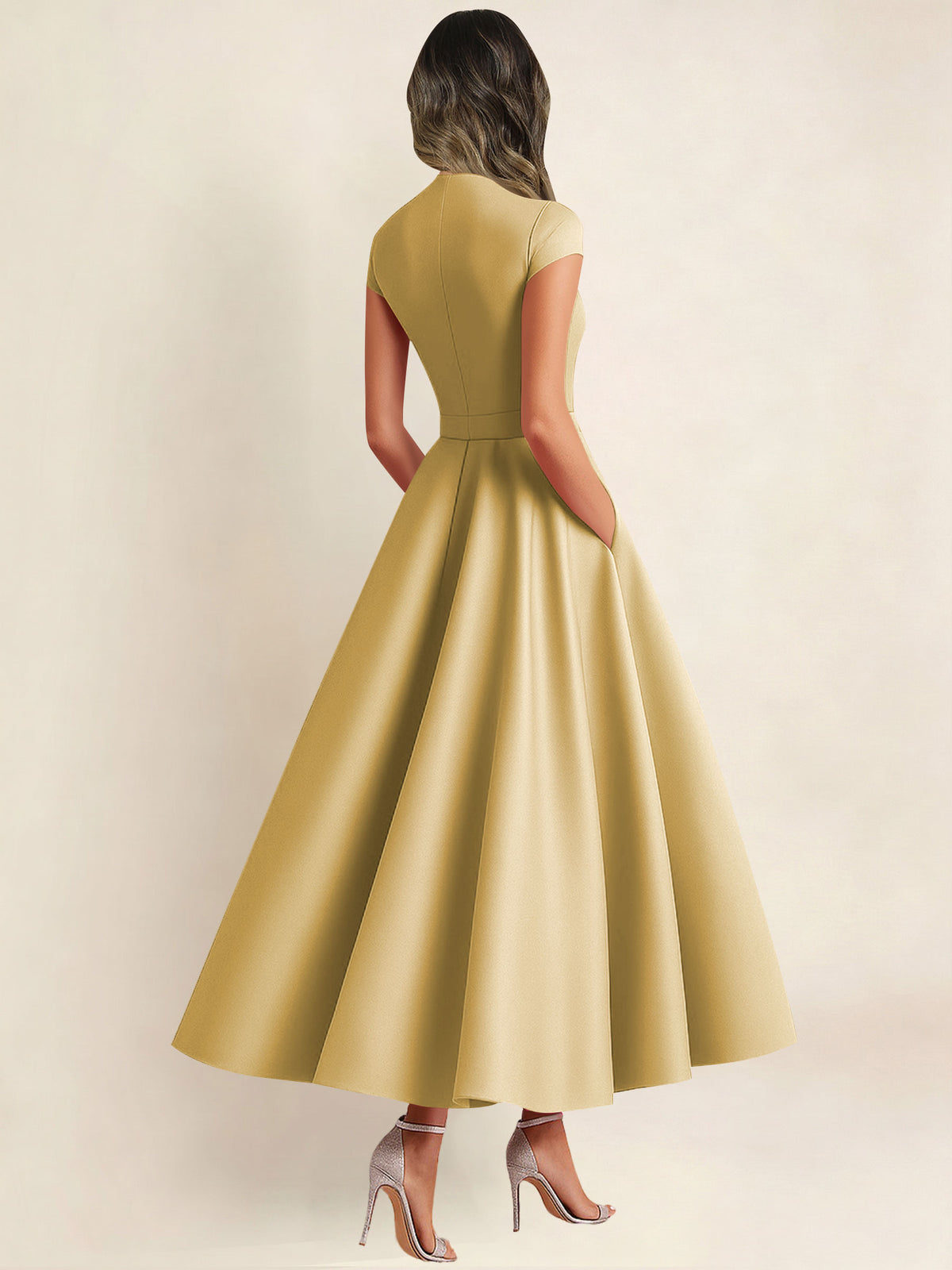 A Line V Neck 3D Flower Satin Mother of the Bride Dress