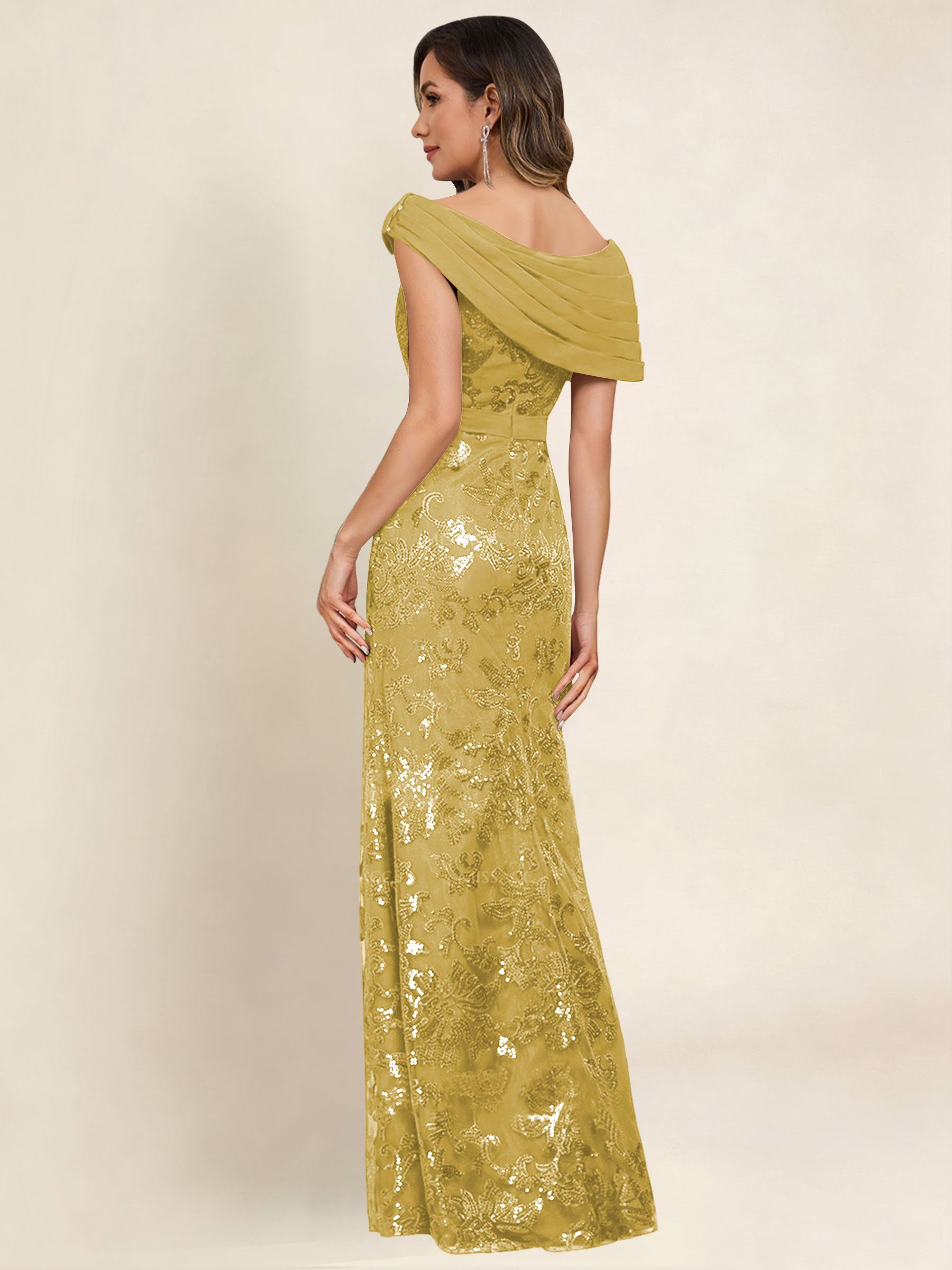 ROVDESY Off the Shoulder Sequin Mermaid Long Mother Of The Bride Dress Formal Gown