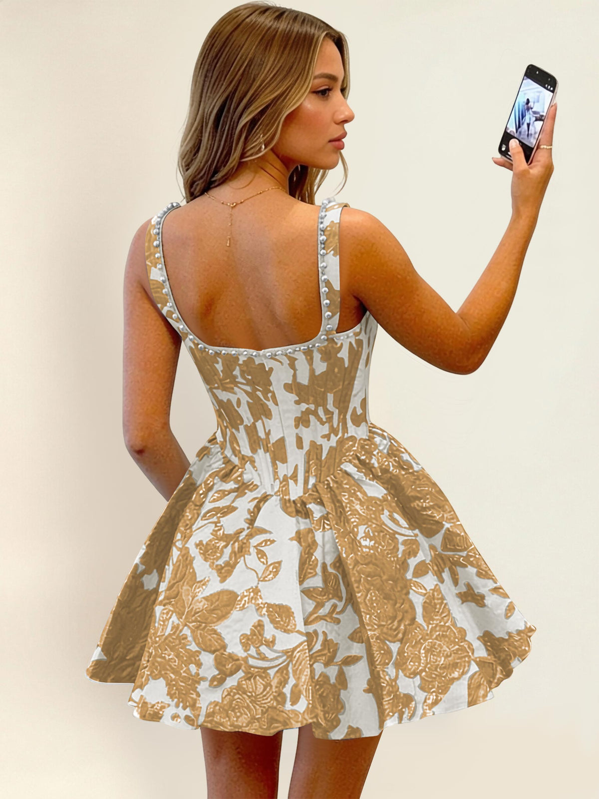 Jacquard Floral Satin A Line Mini Homecoming Dress