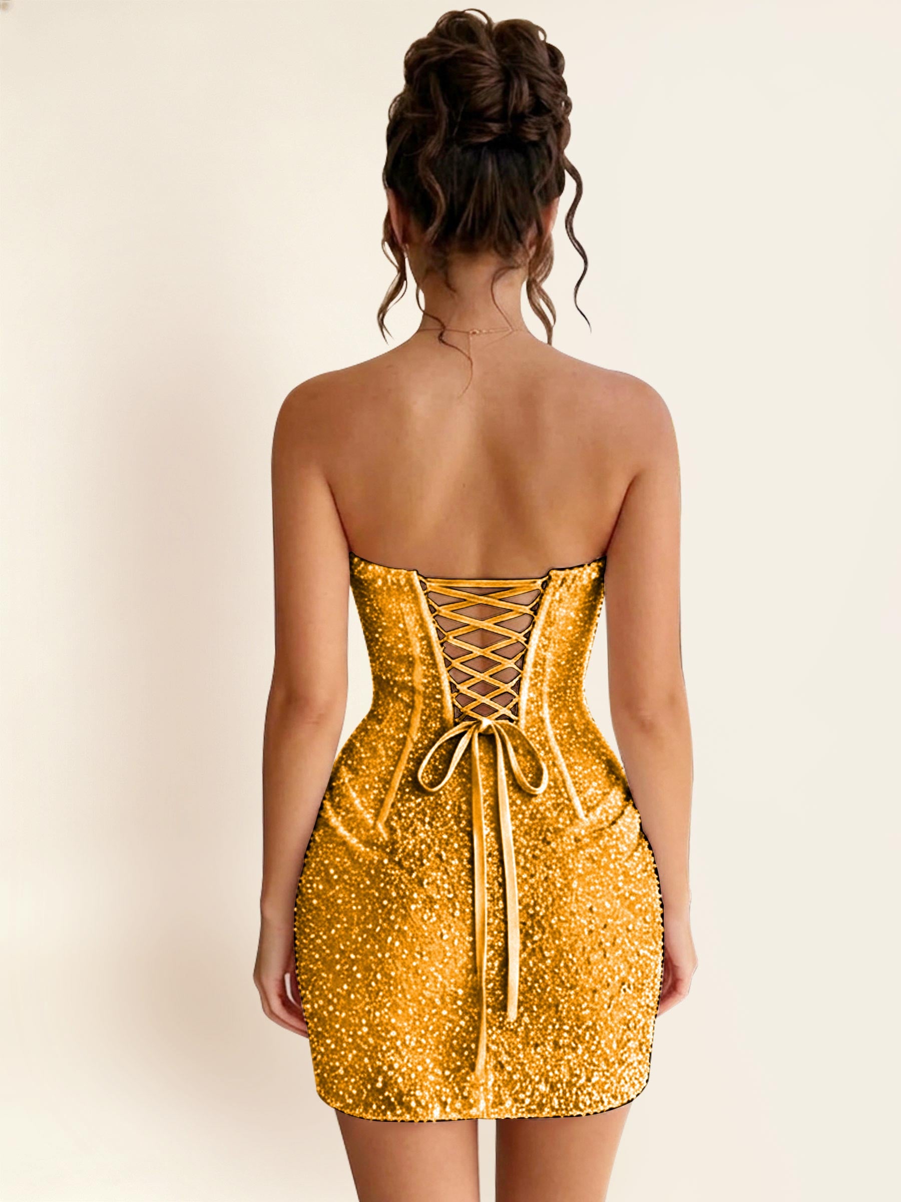 ROVDESY Strapless Sequin Sweetheart Ruched Tight Homecoming Mini Dress