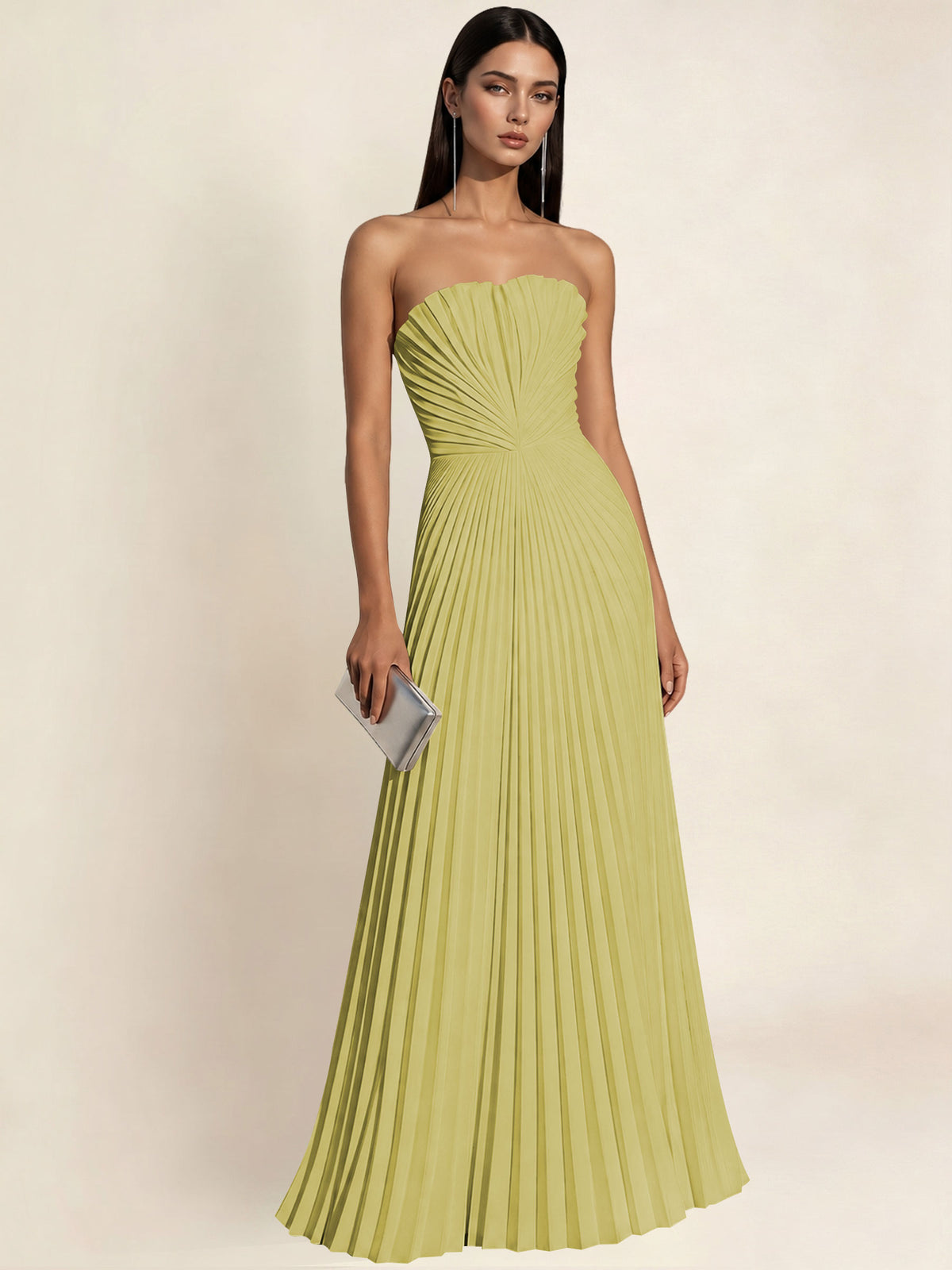Strapless Satin Pleated A Line Bridesmaid Prom Dress