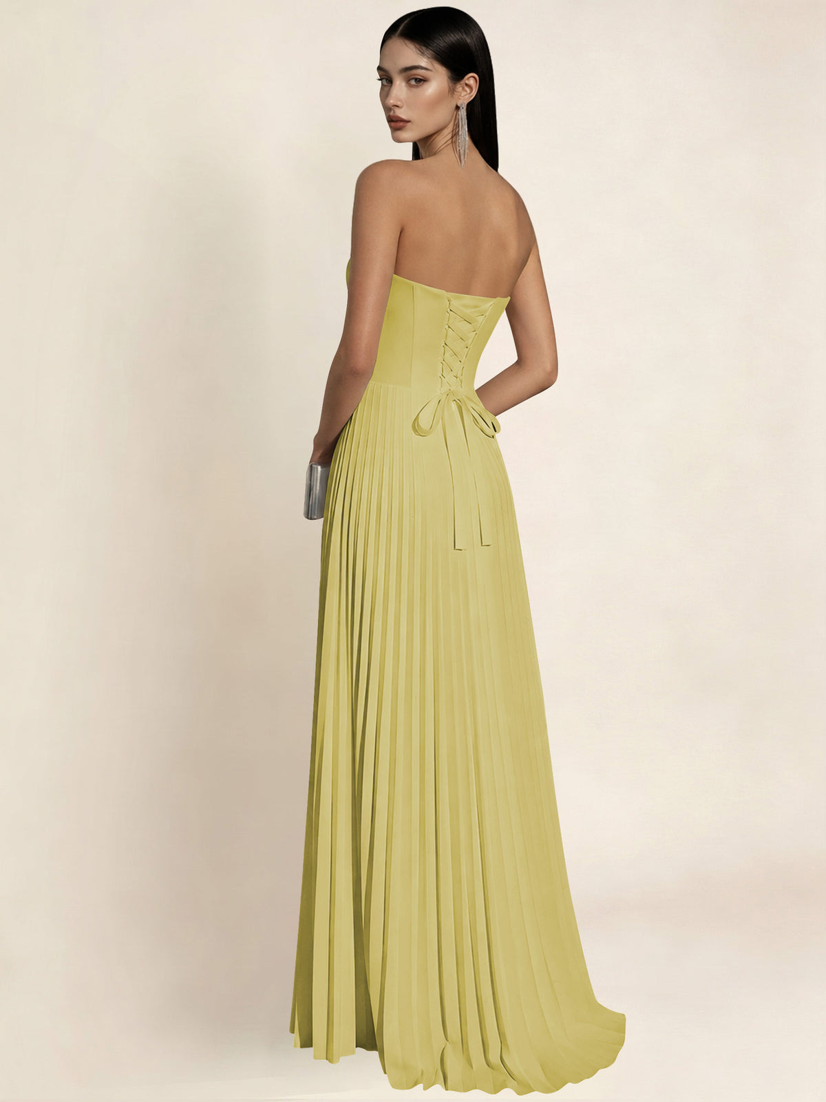 Strapless Satin Pleated A Line Bridesmaid Prom Dress