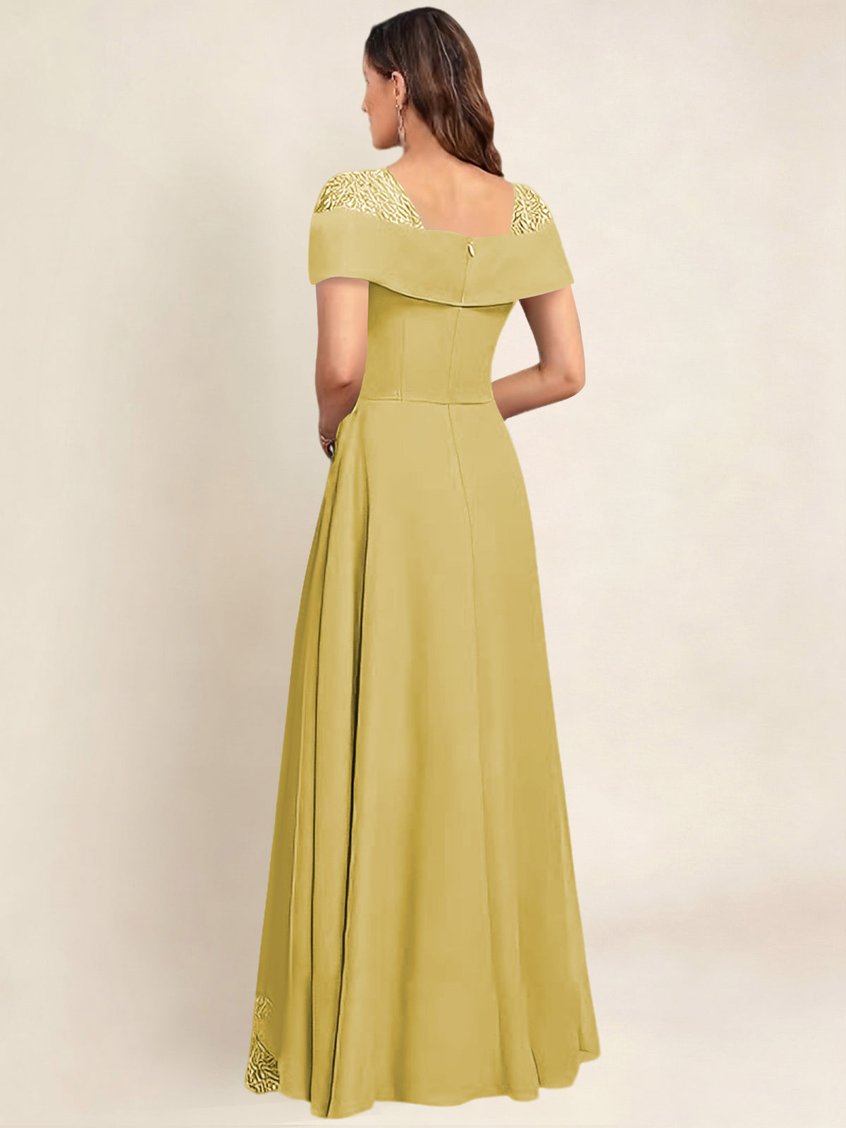 ROVDESY A-Line Off The Shoulder Lace Chiffon Long Mother of the Bride Dress Formal Gown