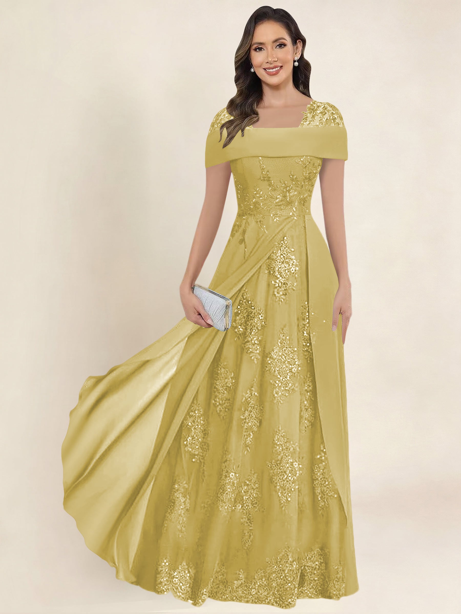 ROVDESY A-Line Off The Shoulder Lace Chiffon Long Mother of the Bride Dress Formal Gown