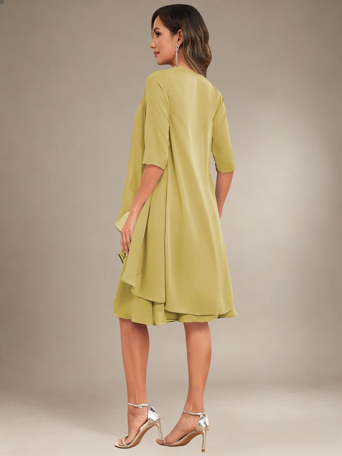 2 Pieces Half Sleeve Chiffon Knee Length Mother Of The Bride Dresses with Jacket