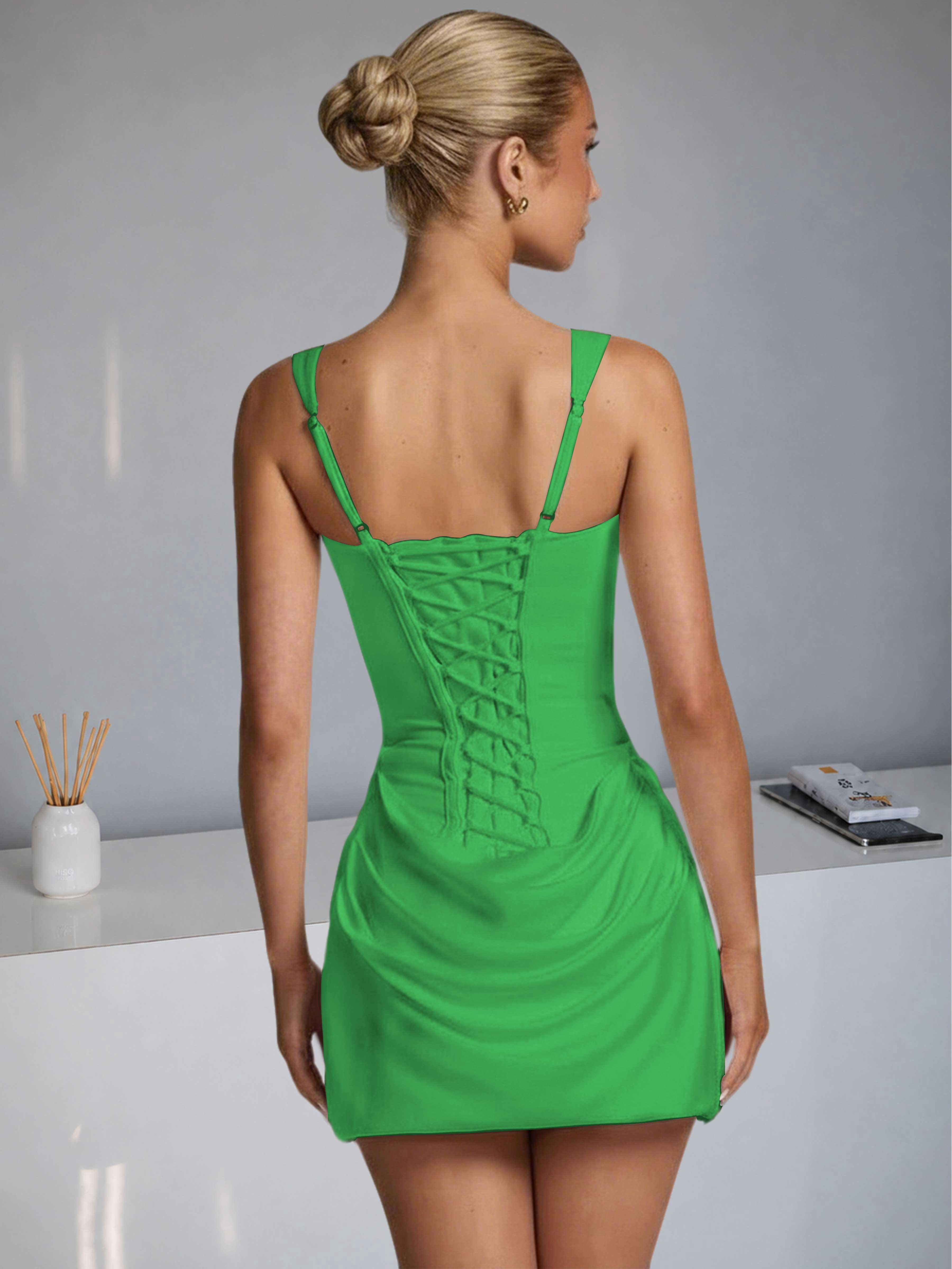 ROVDESY Square Neck Ruched Satin Homecoming Mini Dress