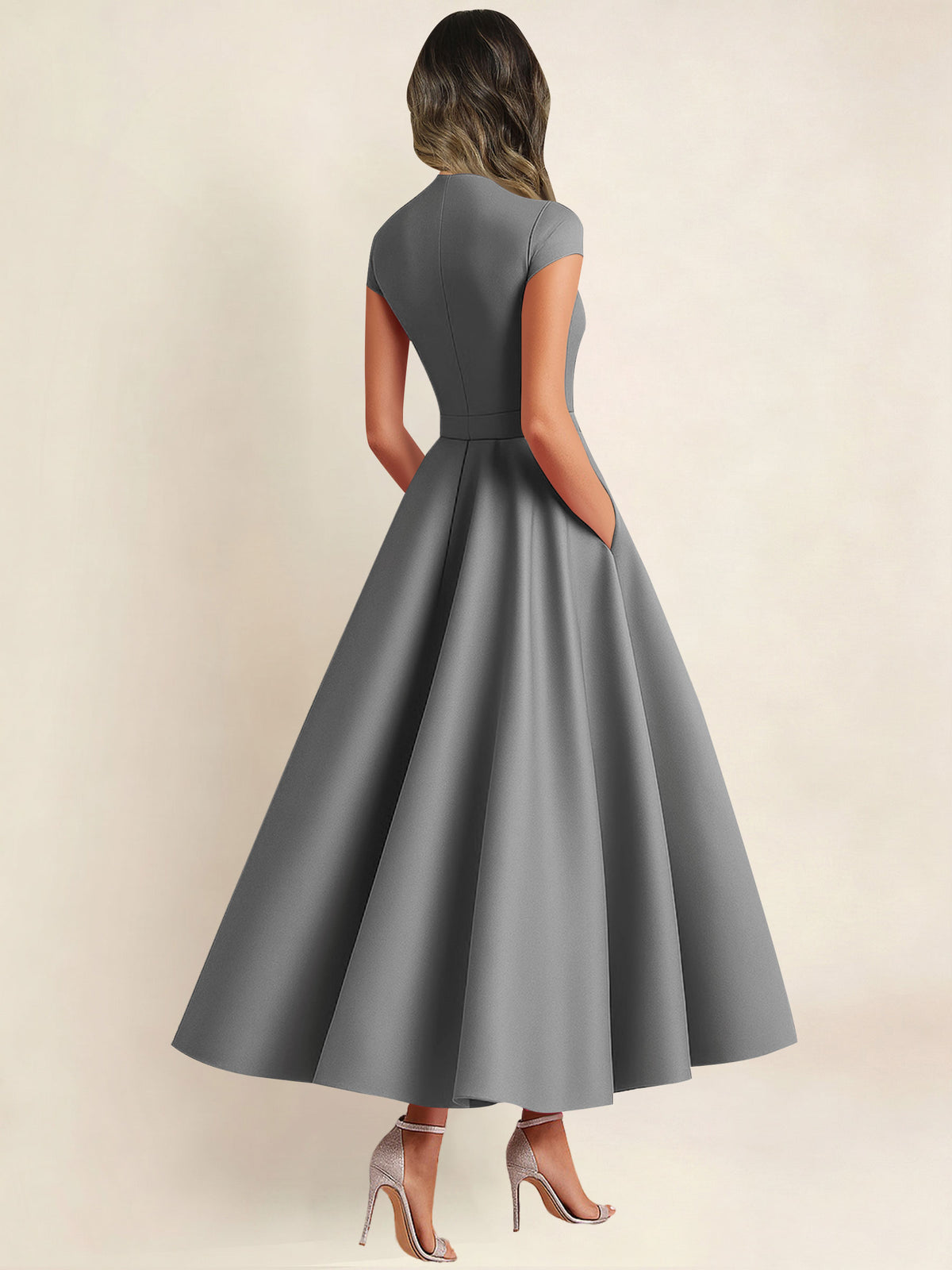 A Line V Neck 3D Flower Satin Mother of the Bride Dress