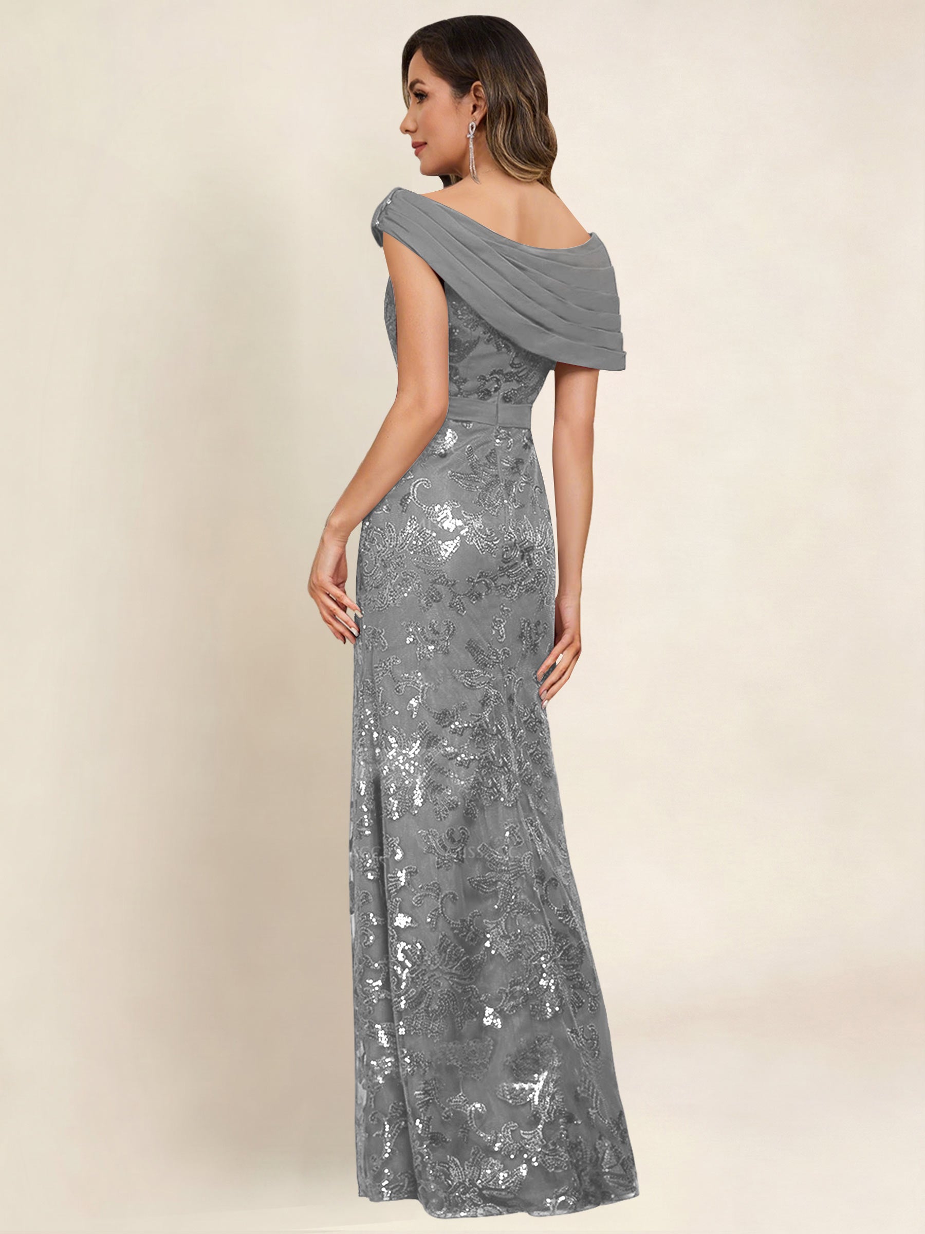 ROVDESY Off the Shoulder Sequin Mermaid Long Mother Of The Bride Dress Formal Gown