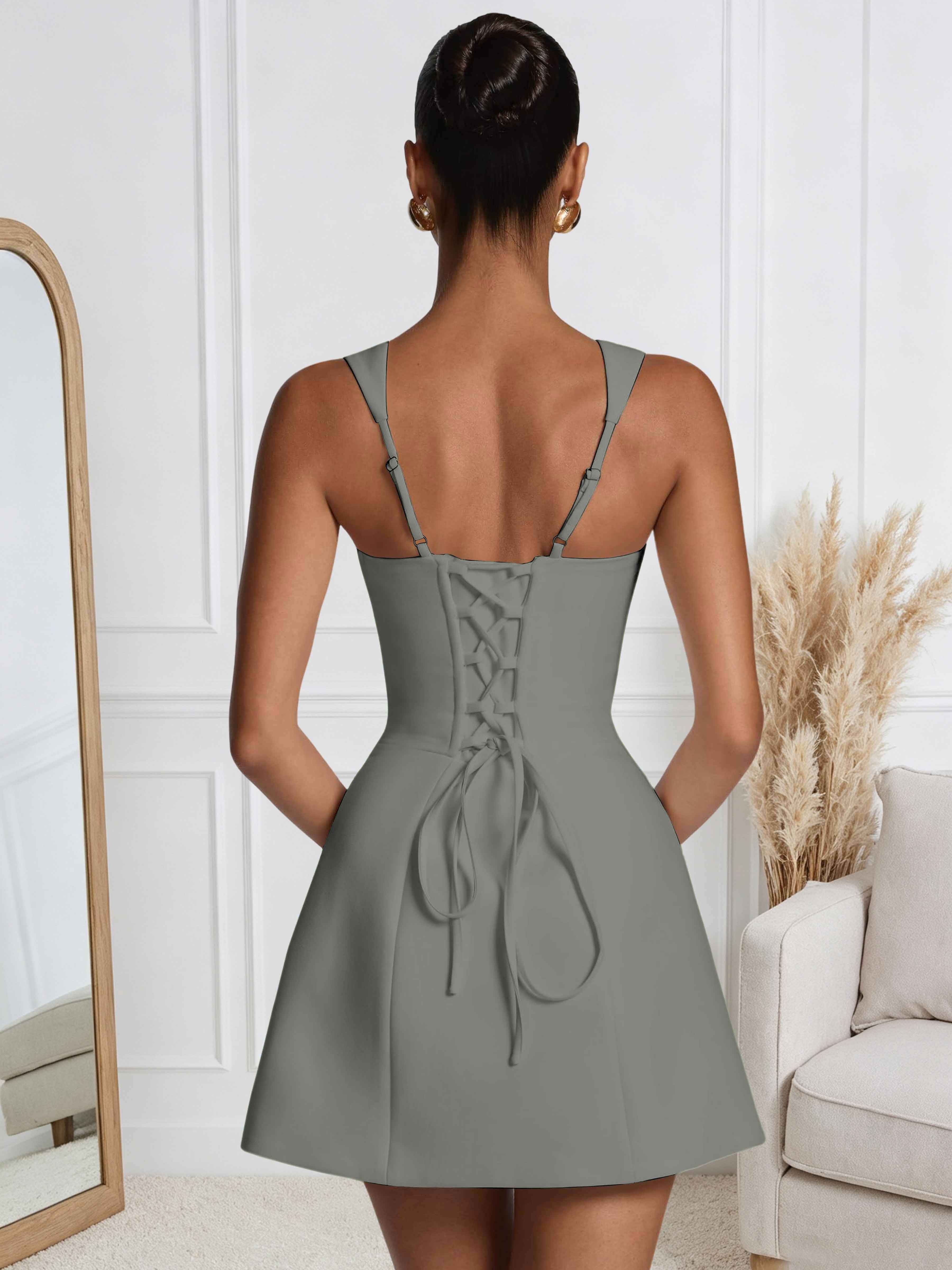 ROVDESY A-Line Square Neck Satin Homecoming Mini Dress