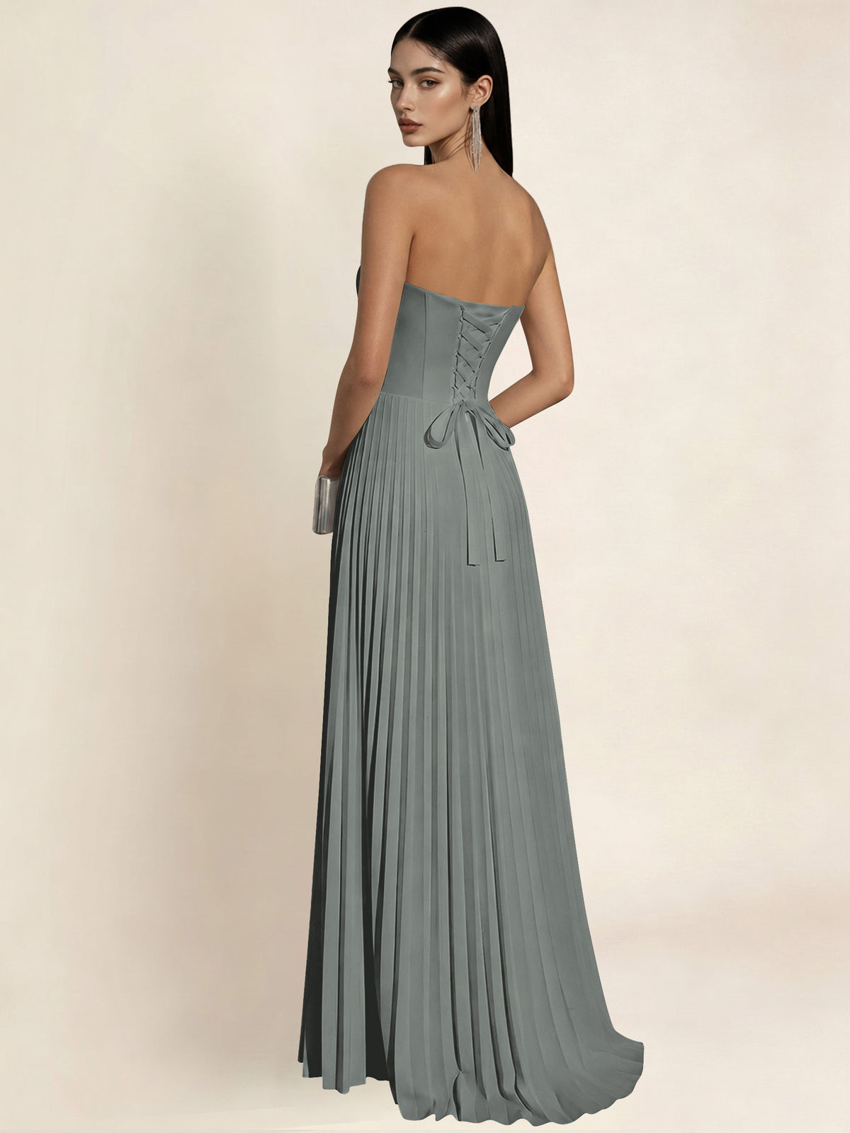 Strapless Satin Pleated A Line Bridesmaid Prom Dress