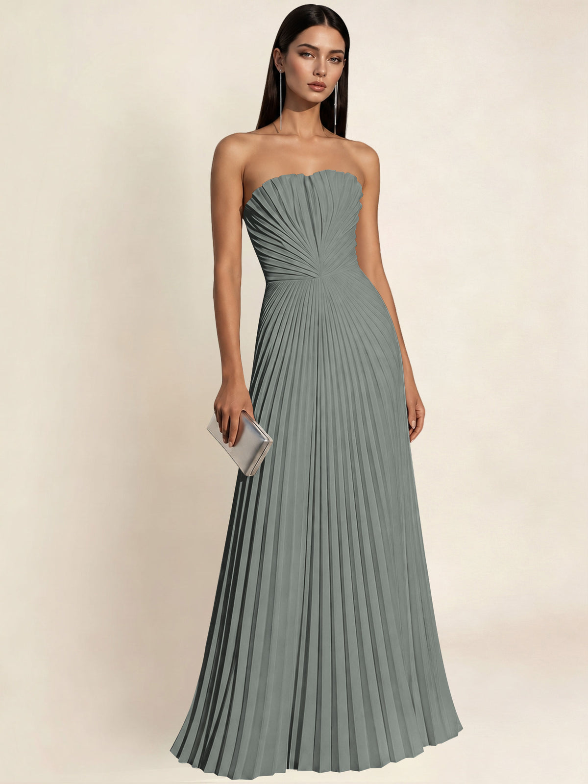 Strapless Satin Pleated A Line Bridesmaid Prom Dress