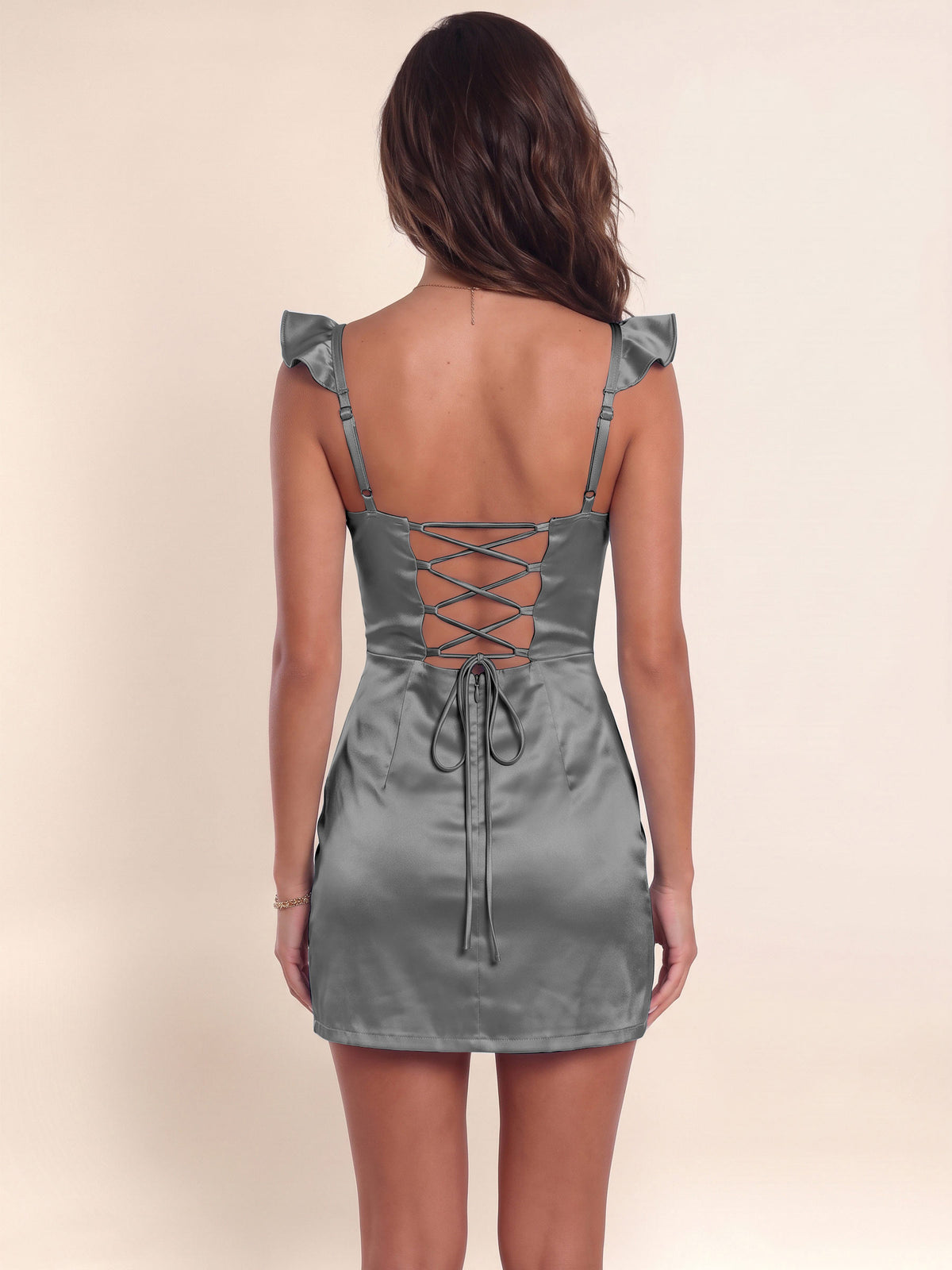 Satin Ruffle Strap Tight Homecoming Mini Dress