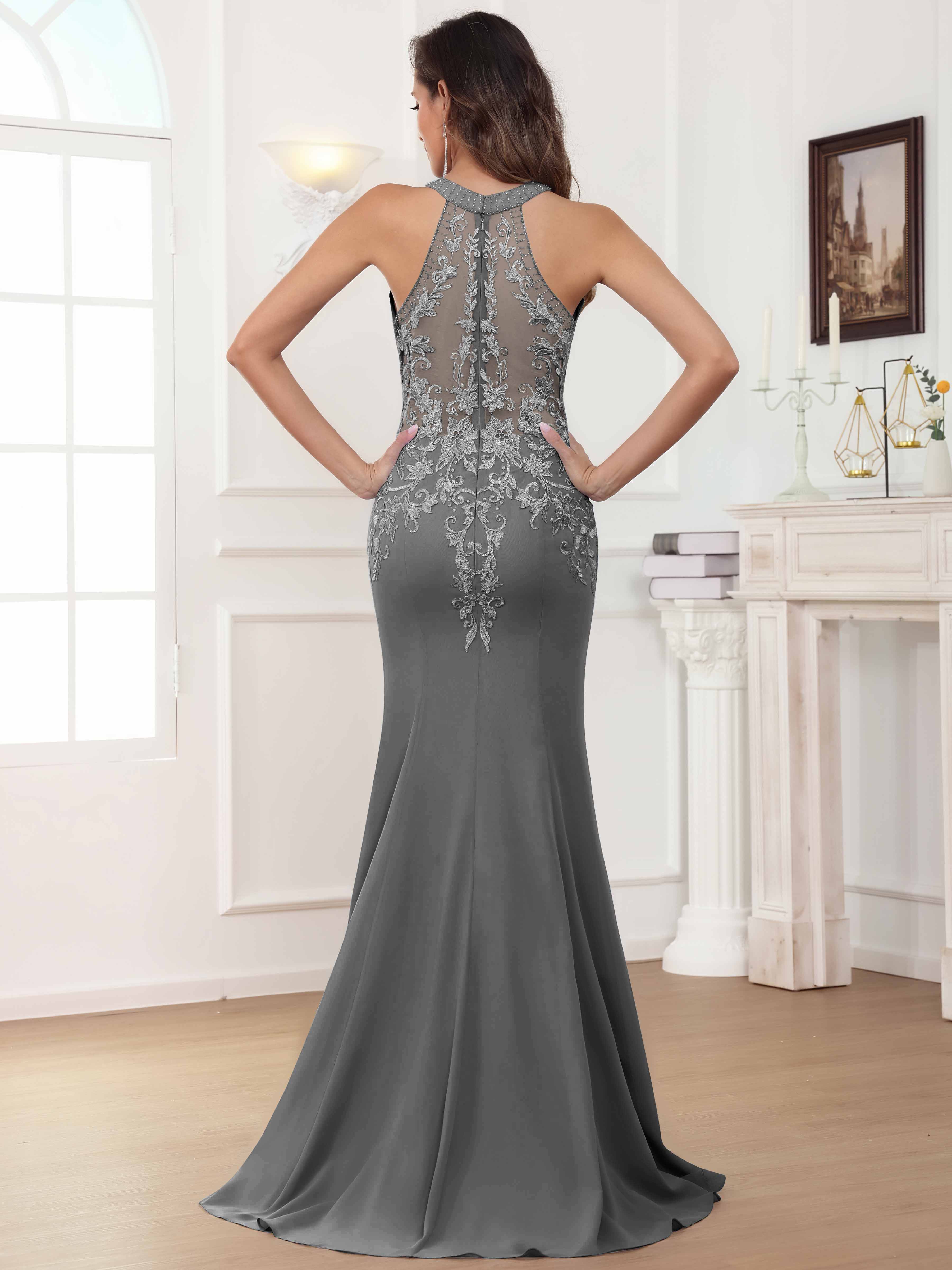 ROVDESY Halter Mermaid Lace Mother Of The Bride Dress With Jacket