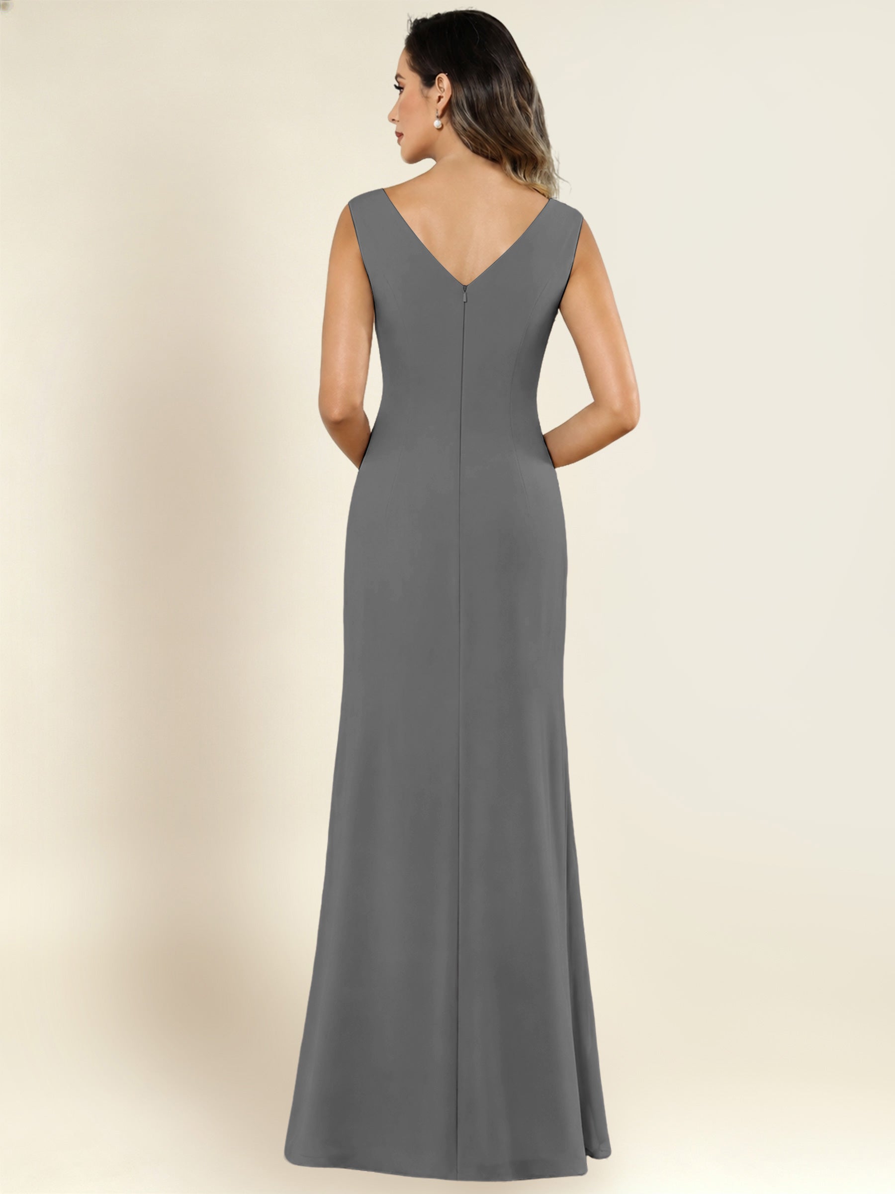 ROVDESY 2 Pieces V-Neck Sequin Chiffon Long Mother Of The Bride Dress With Long Sleeve Jacket