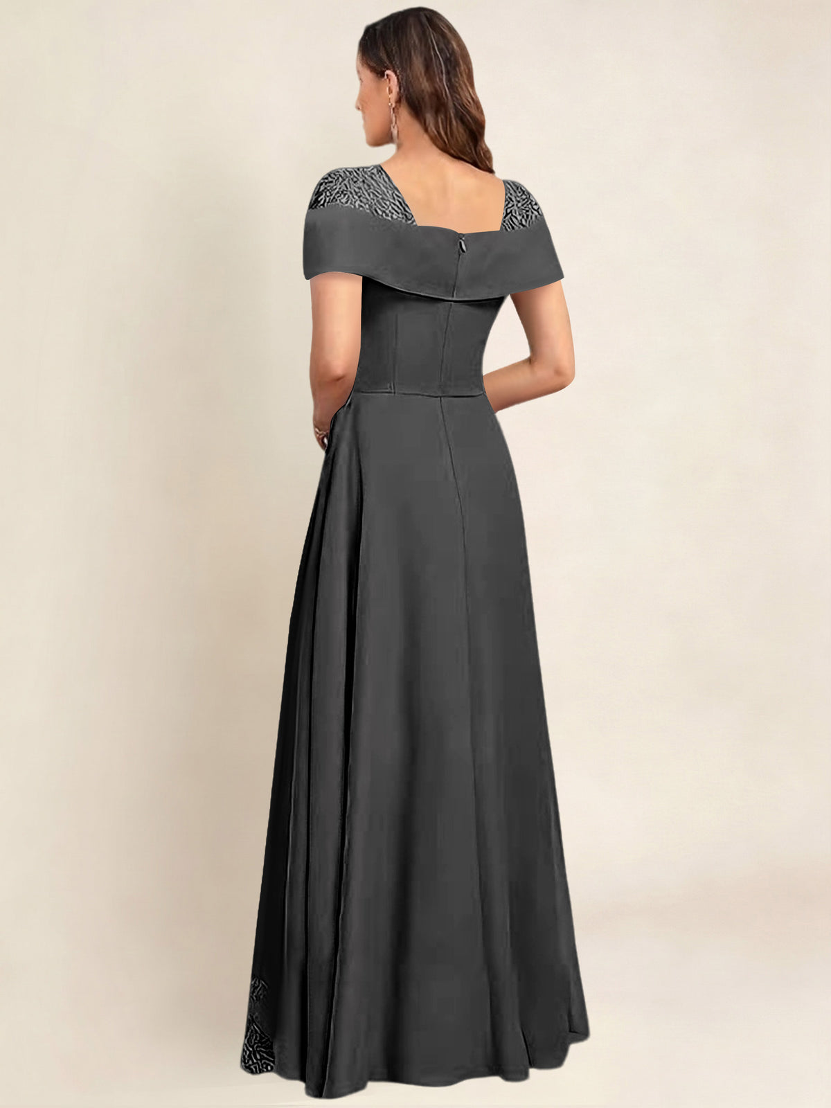 ROVDESY A-Line Off The Shoulder Lace Chiffon Long Mother of the Bride Dress Formal Gown