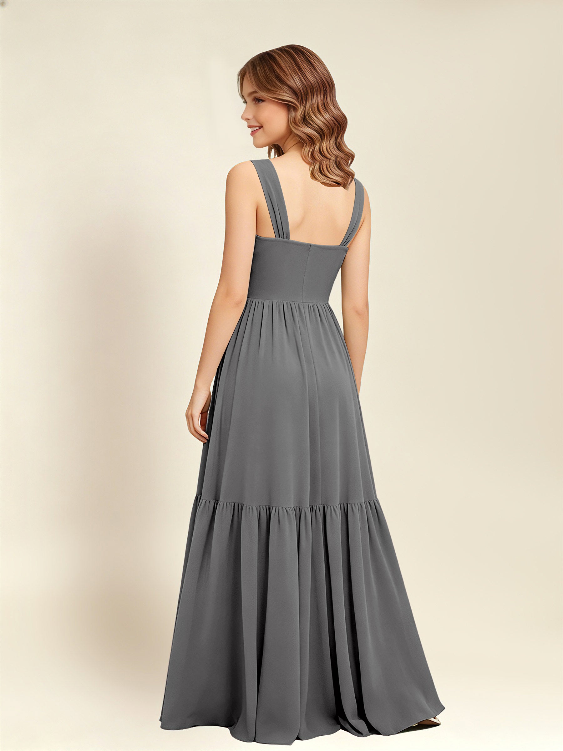 ROVDESY A-Line Square Neck Chiffon  Junior Bridesmaid Dress