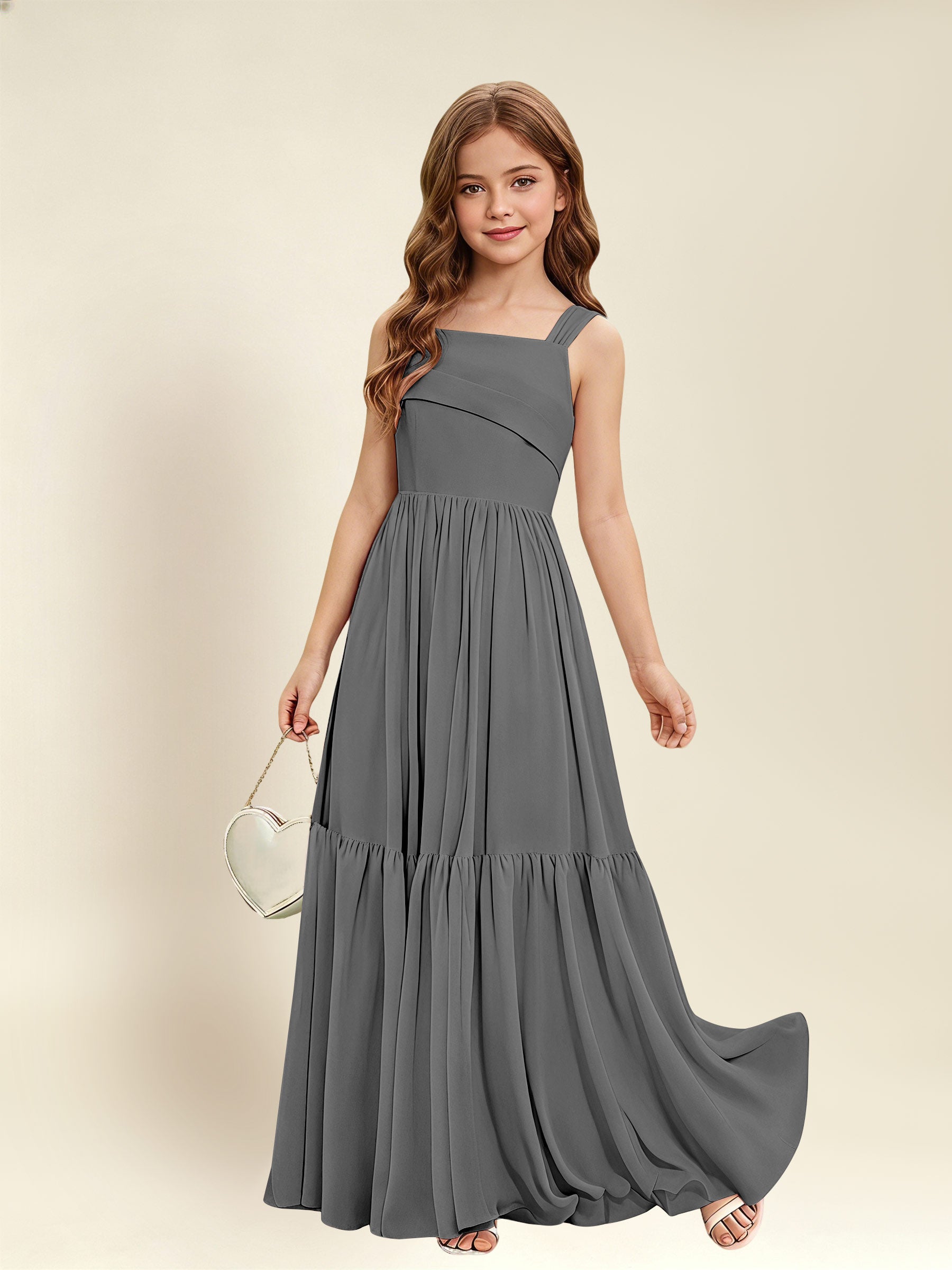 ROVDESY A-Line Square Neck Chiffon  Junior Bridesmaid Dress