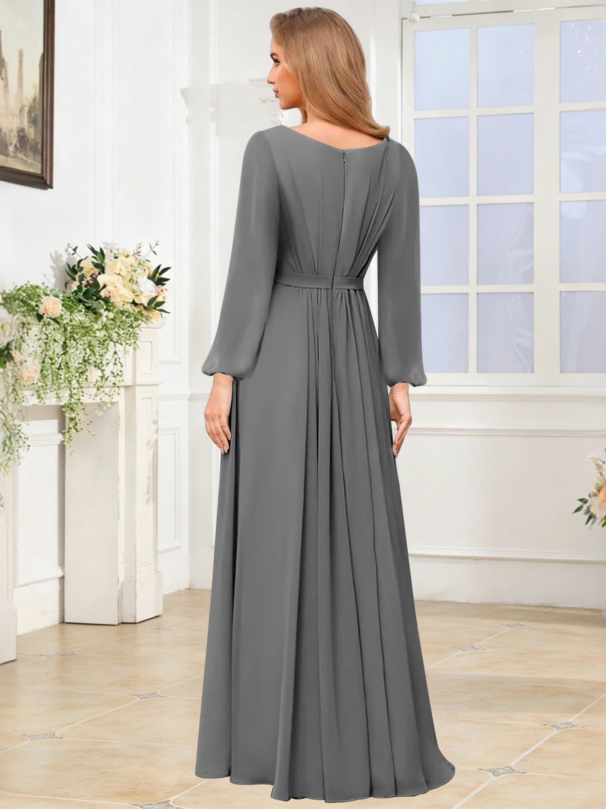 A-Line Chiffon Long Sleeve Bridesmaid Dress
