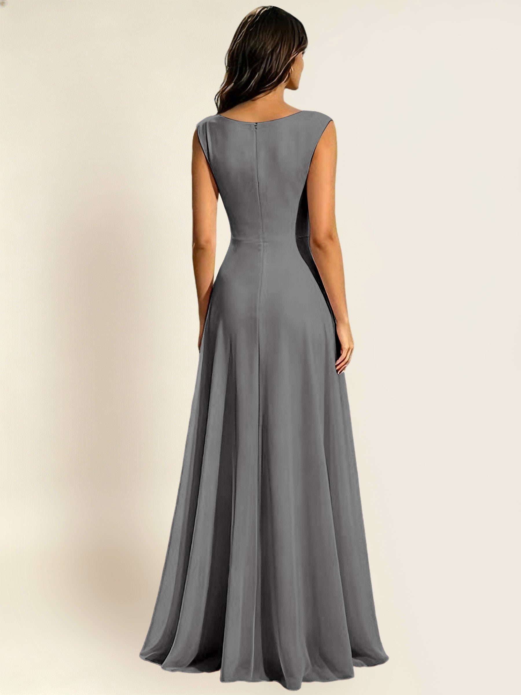 ROVDESY A-Line Chiffon Long Bridesmaid Dress With Sleeveless