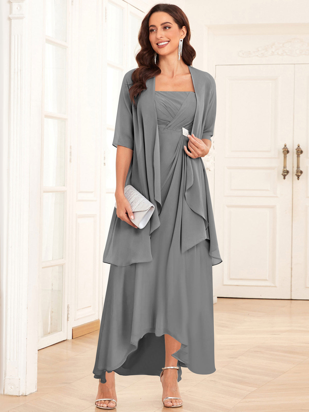 2 Pieces Chiffon A Line Mother of the Bride Dress with Jacket